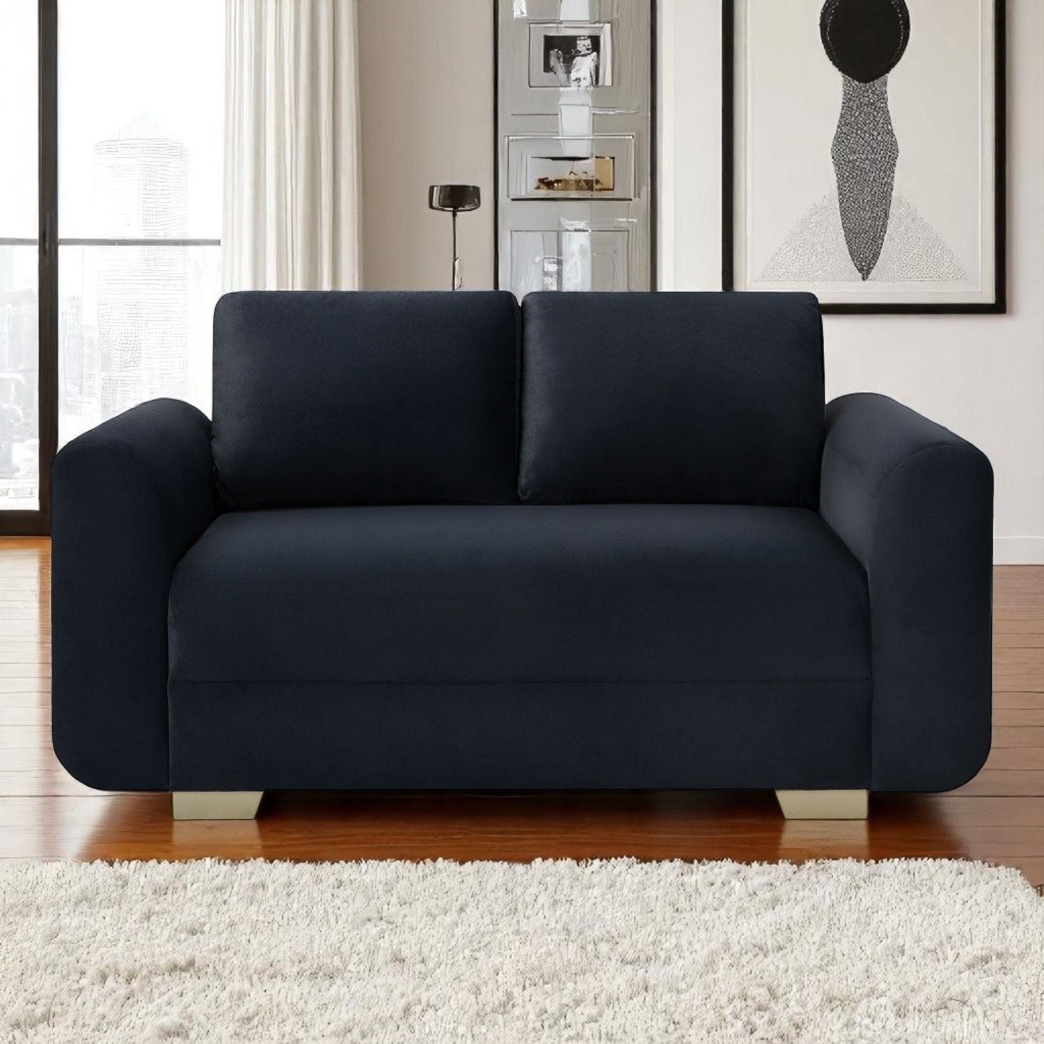 Sofá 2 Puestos Milu Velvet Navy, Champaña