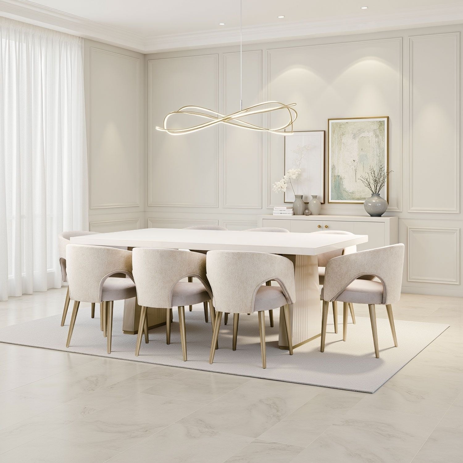 Comedor 8 Puestos Denver Velvet Beige, Champaña