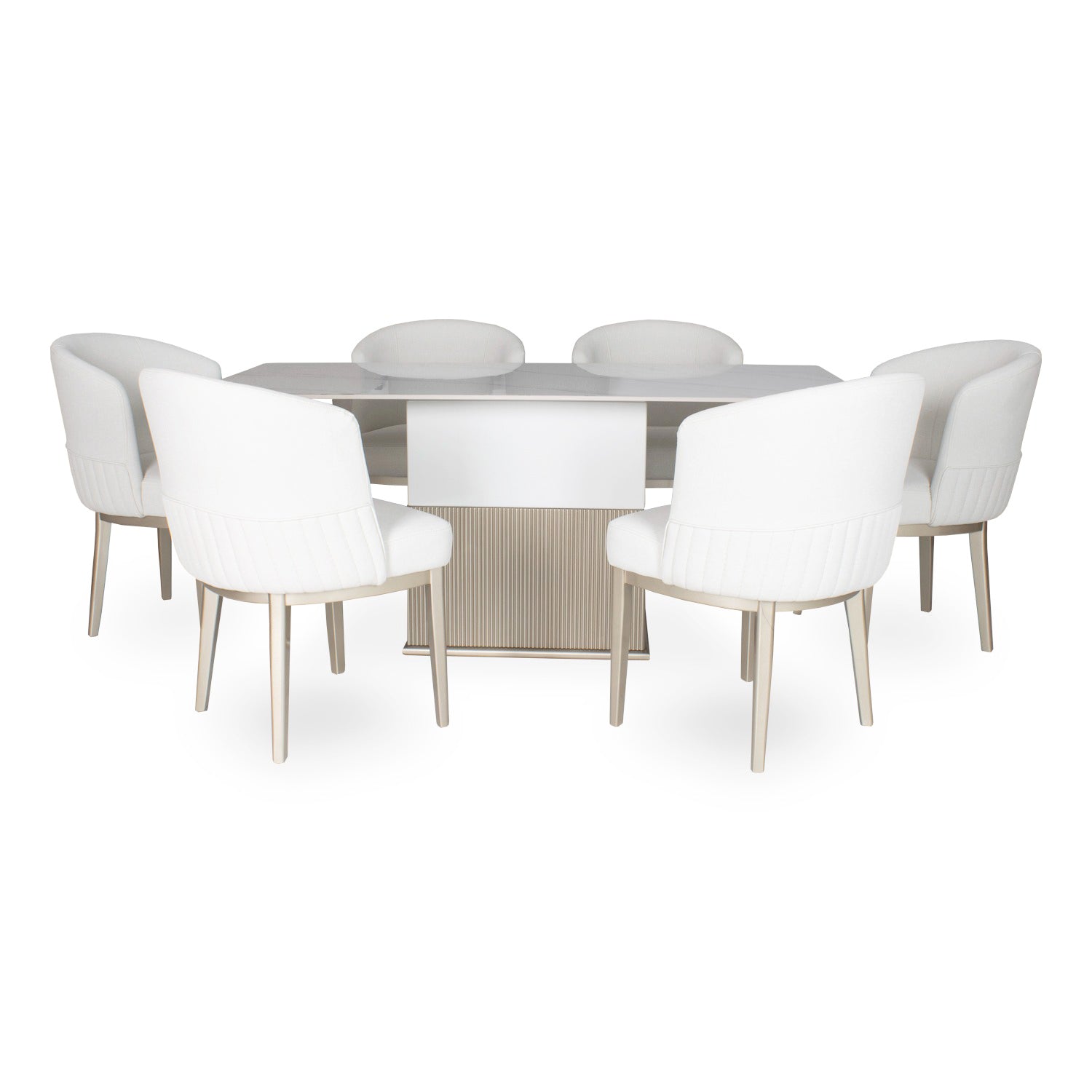 Comedor 6 Puestos Atlanta Eurolino Blanco, Champaña Base Para Vidrio