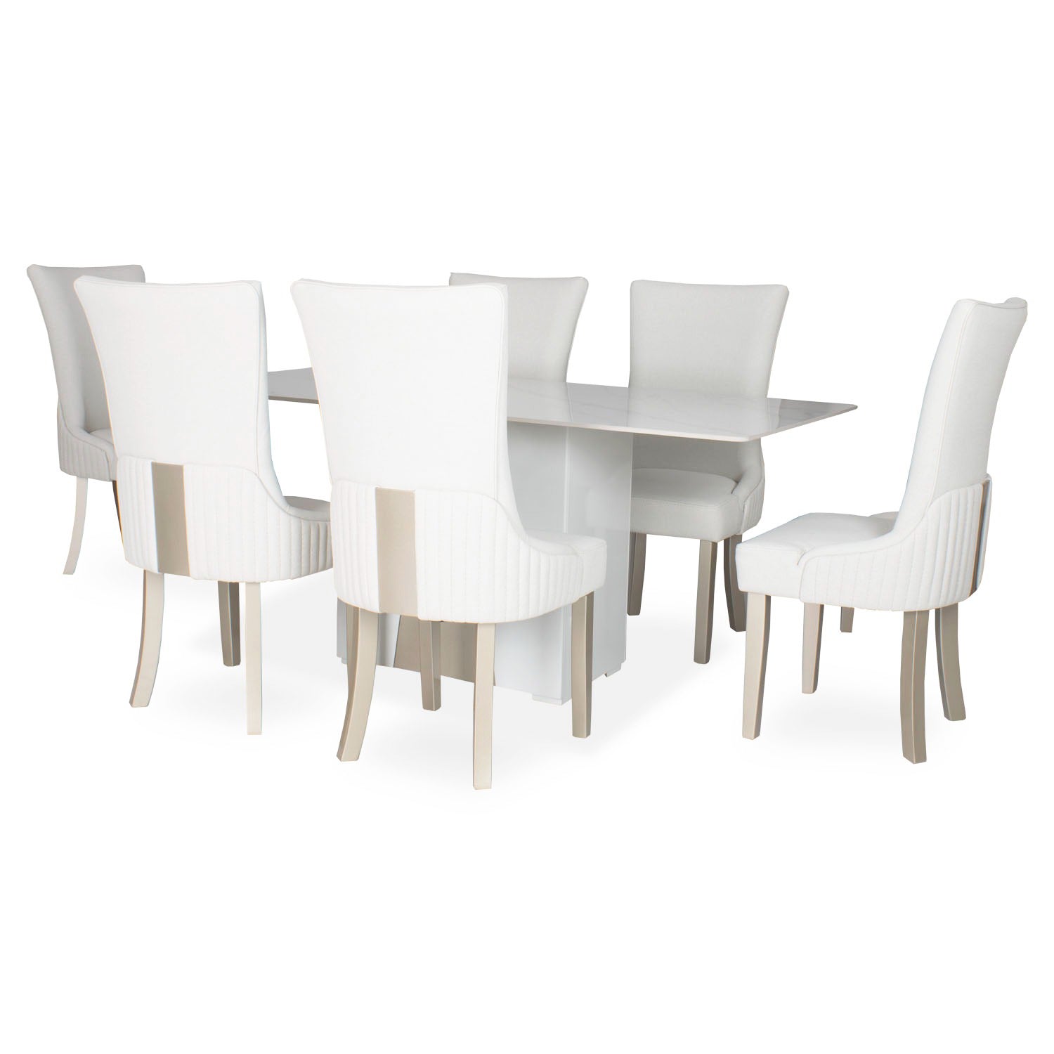 Comedor 6 Puestos Roma Eurolino Blanco, Champaña Base Para Vidrio