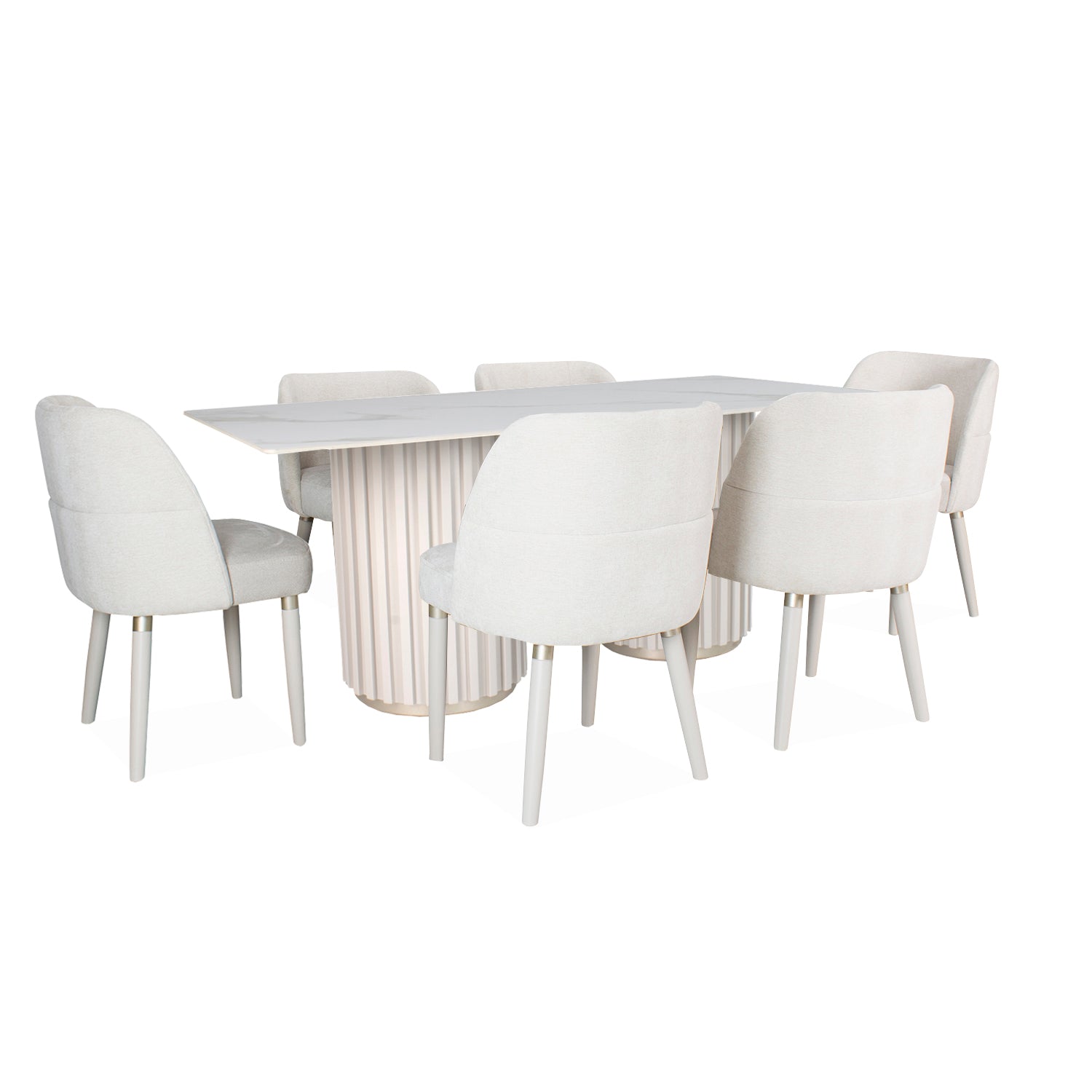 Comedor 6 Puestos Nicole Lino Touch Almendra, Beige y Off White