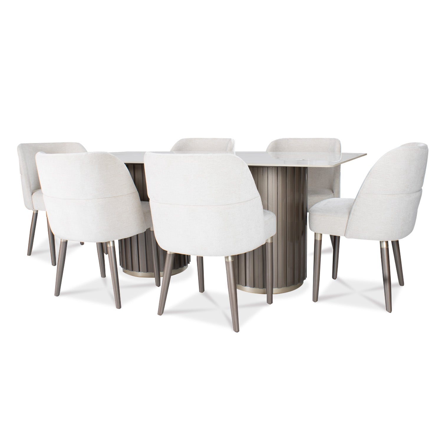 Comedor 6 Puestos Nicole Chenille Touch Almendra, Taupe Perla BPV