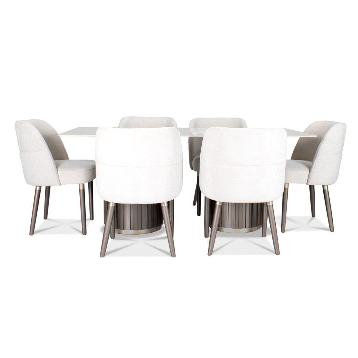 Comedor 6 Puestos Nicole Chenille Touch Almendra, Taupe Perla BPV