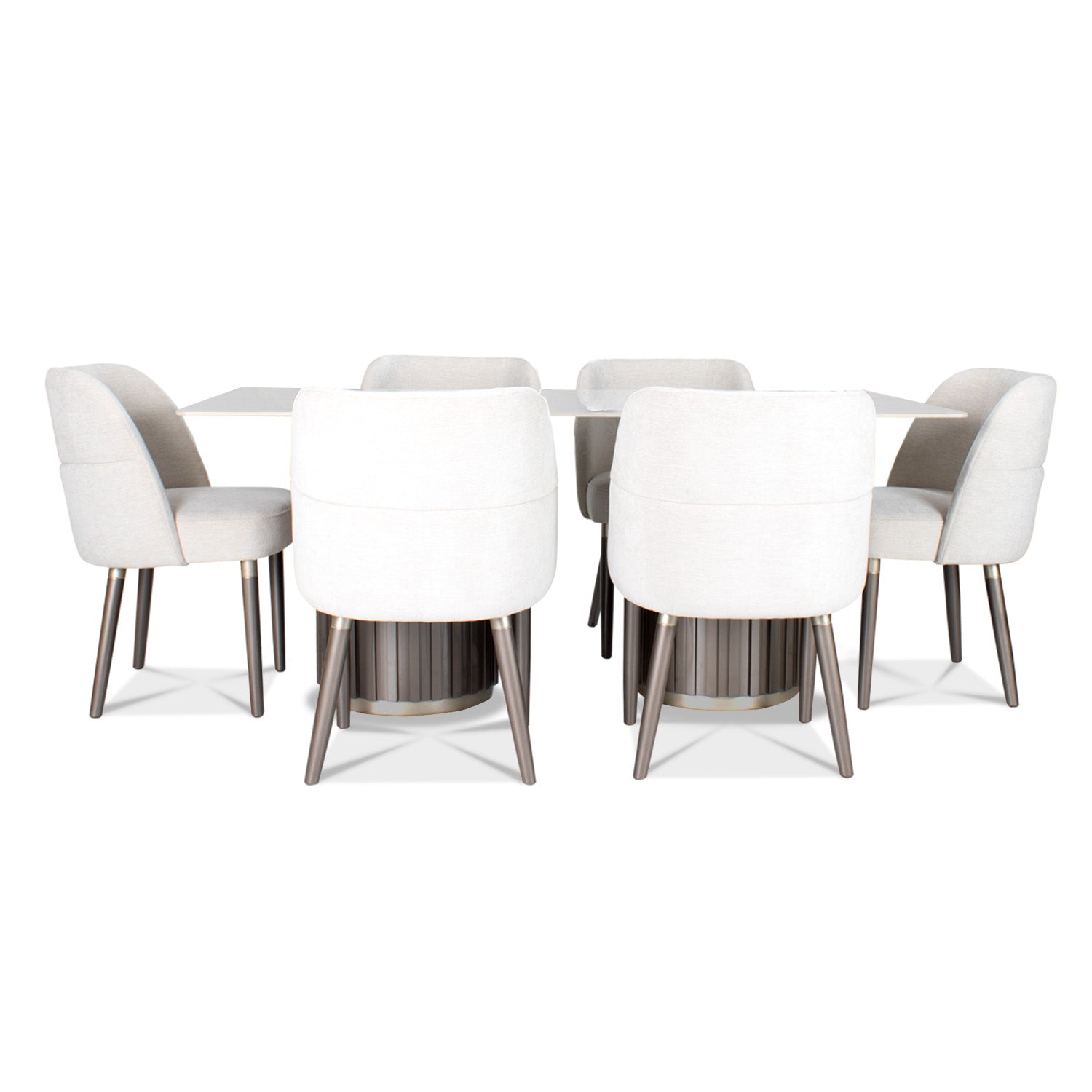 Comedor 6 Puestos Nicole Chenille Touch Almendra, Taupe Perla BPV