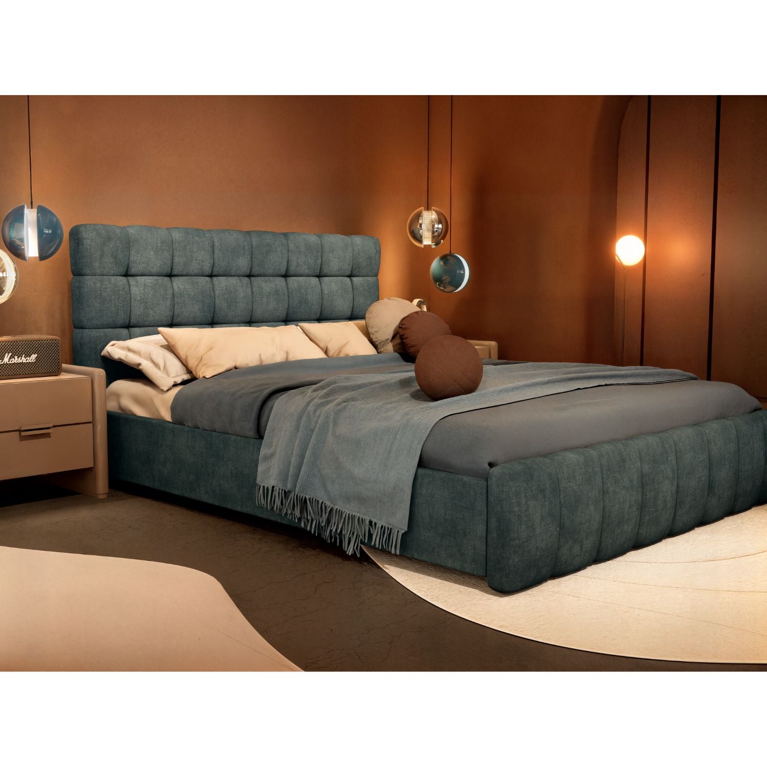 Cama Queen Oklam Chenille Koi Indigo
