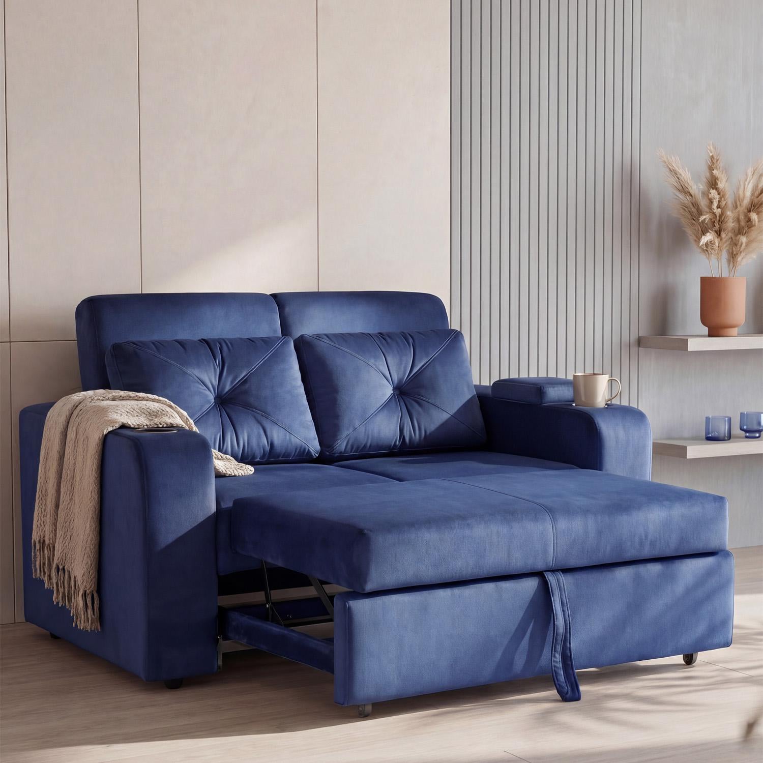 Sofá Cama Boston Velvet Rich Azul