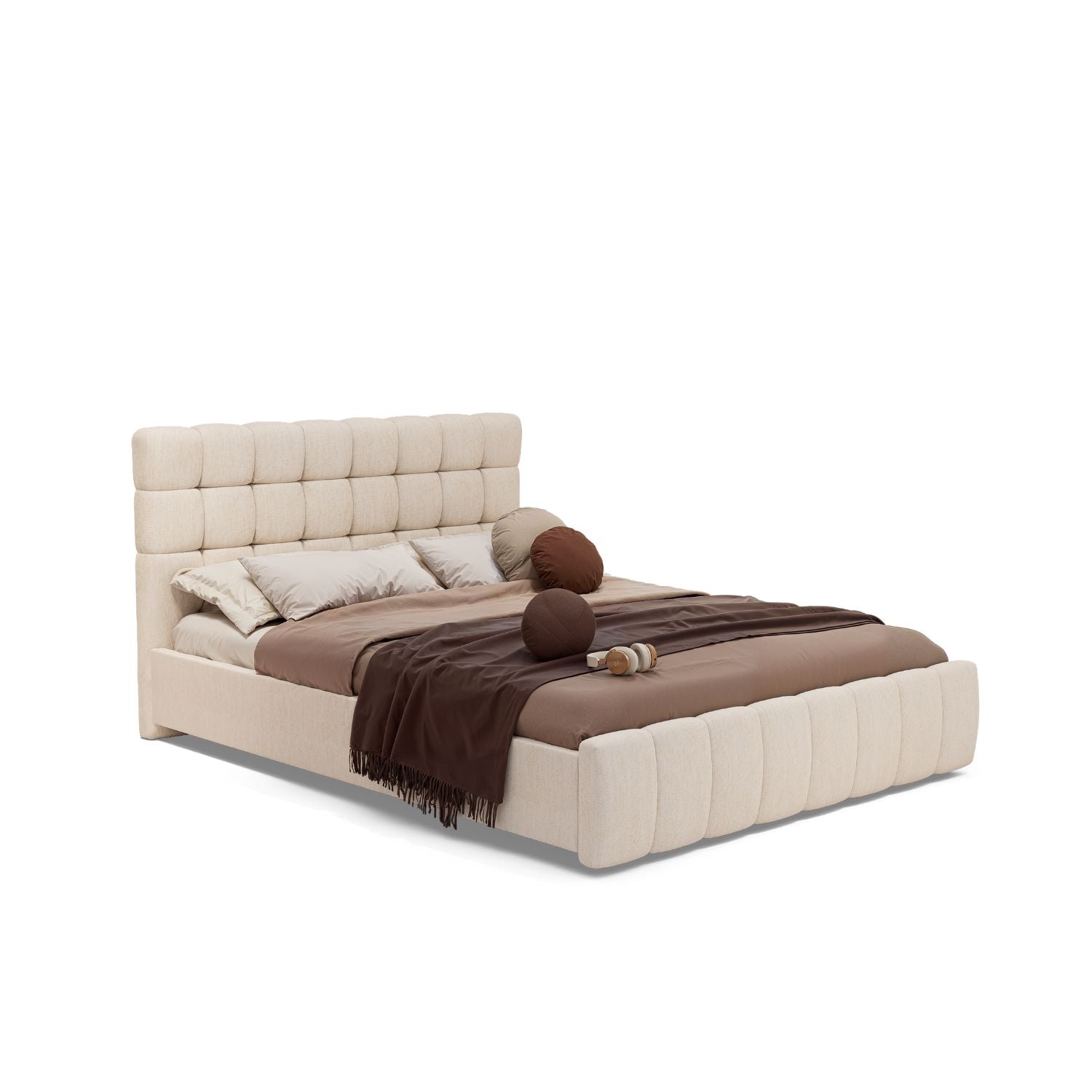 Cama Doble Oklam Microfibra Touch Almendra