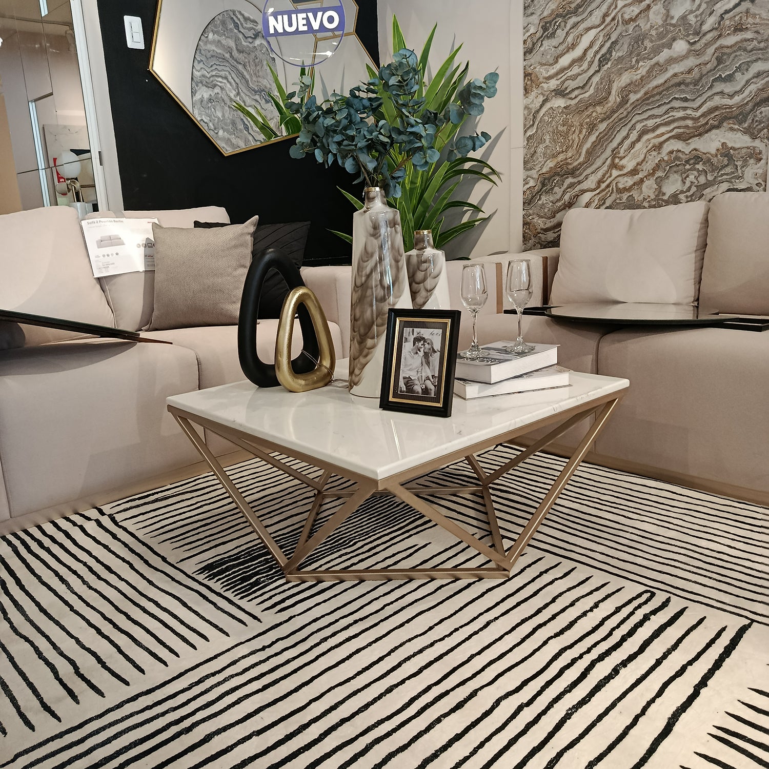 Mesa De Centro Patric Champaña, Marmolado