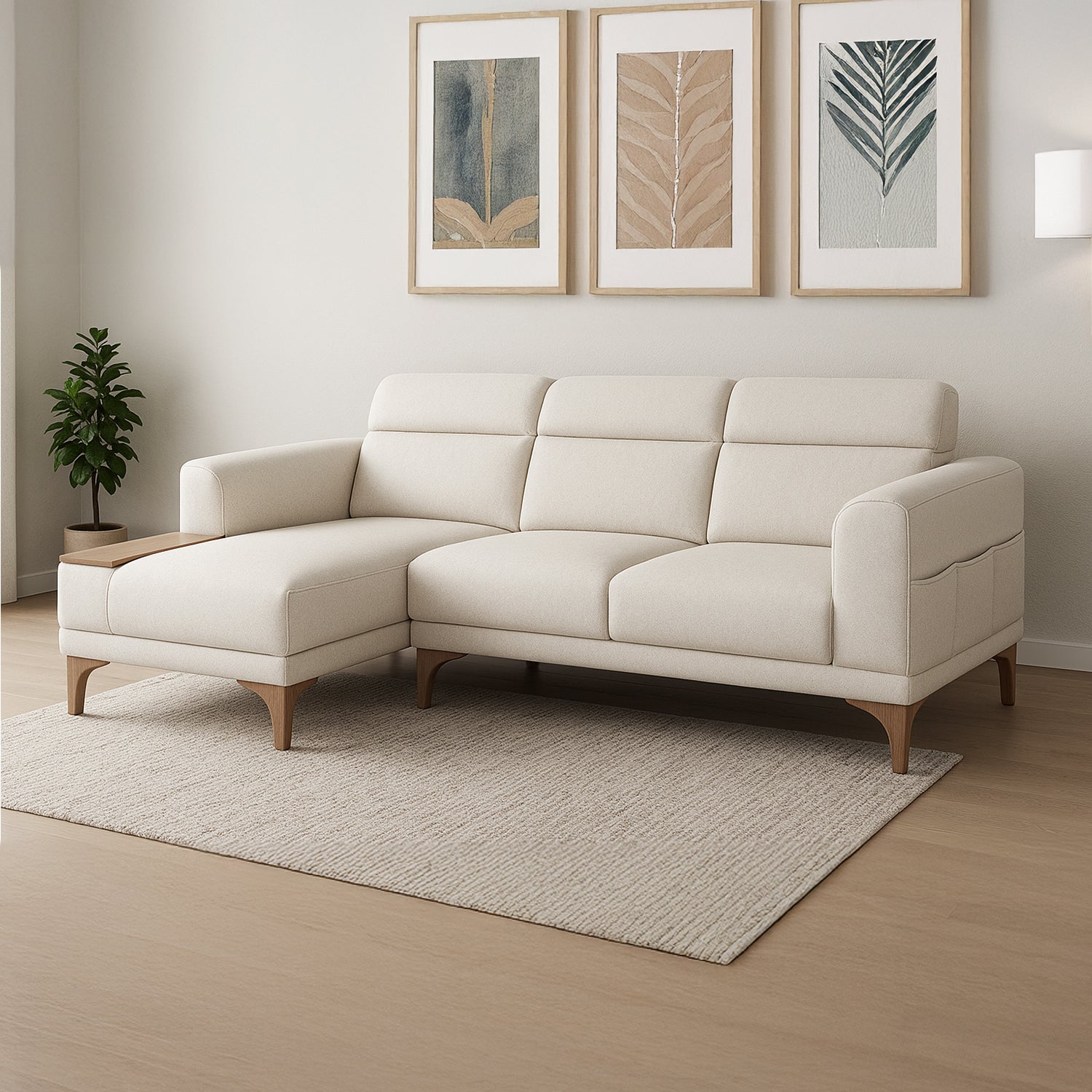 Sofá en L Carla Eurolino Vitore Blanco, Natural Lado Izquierdo