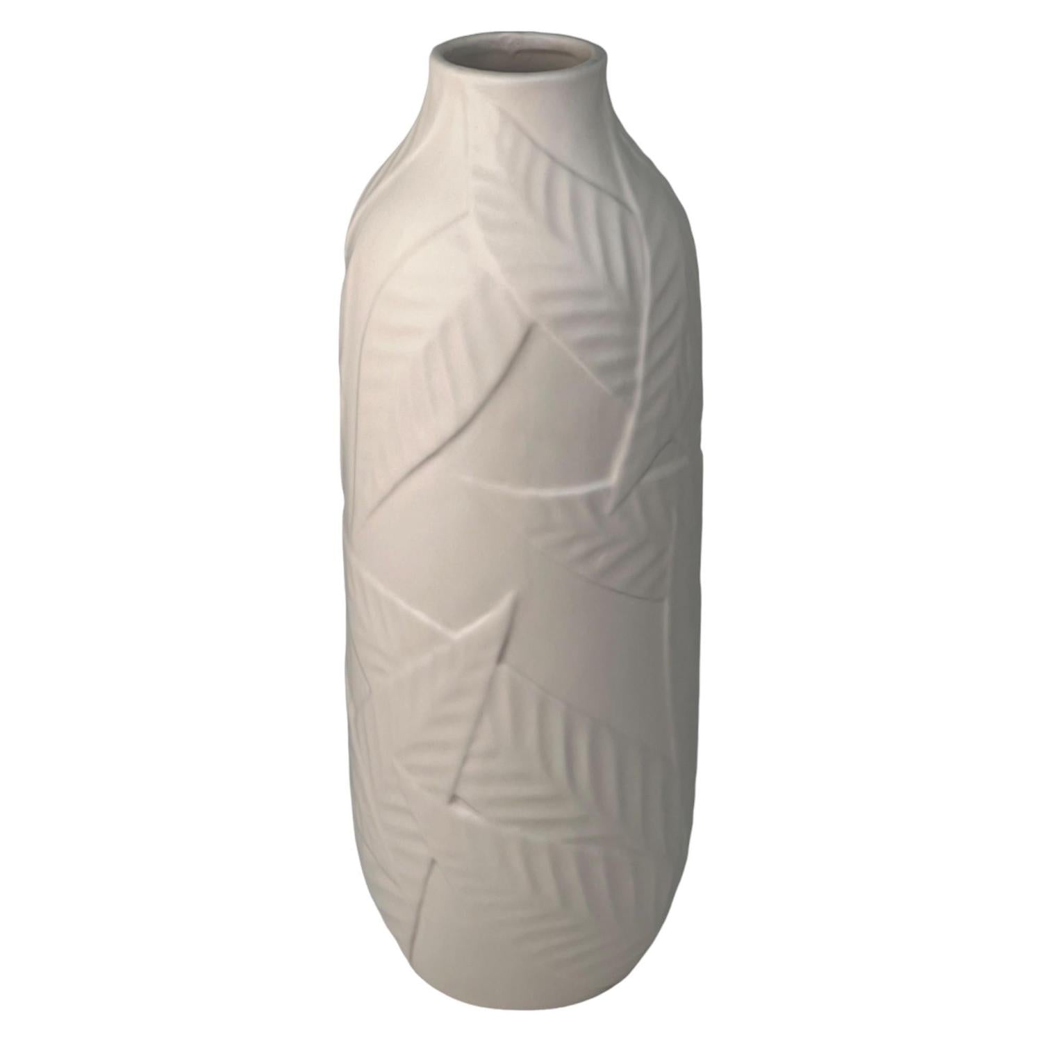 Jarron 13.7X37.8 Crema Tallado Hoja F243