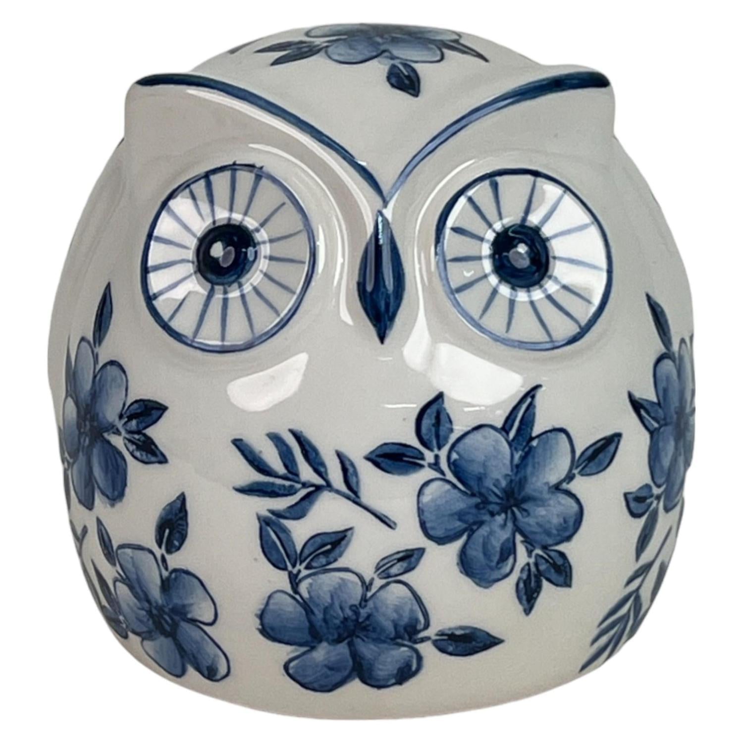Figura 12X12X11 Blanc Azul Buho Flor Gr F243