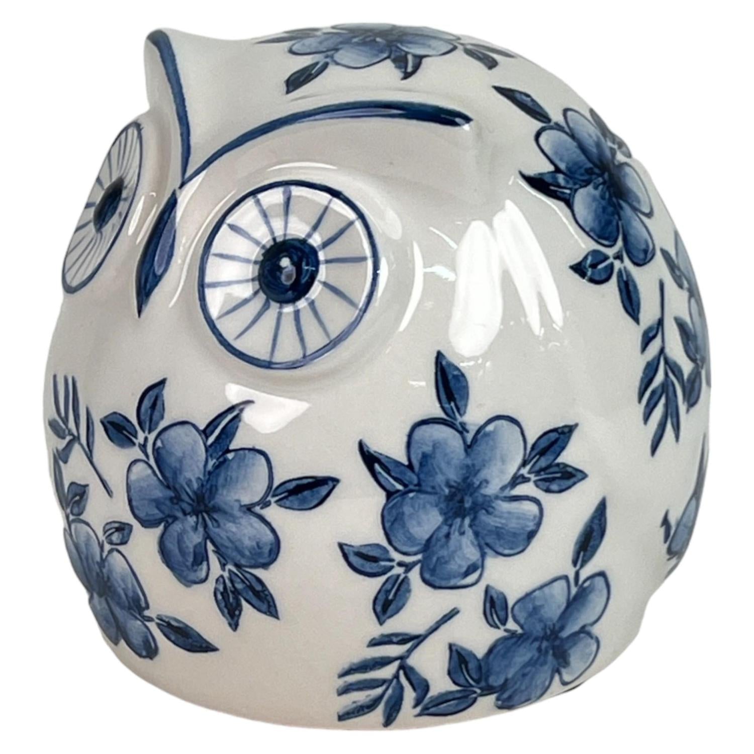 Figura 12X12X11 Blanc Azul Buho Flor Gr F243