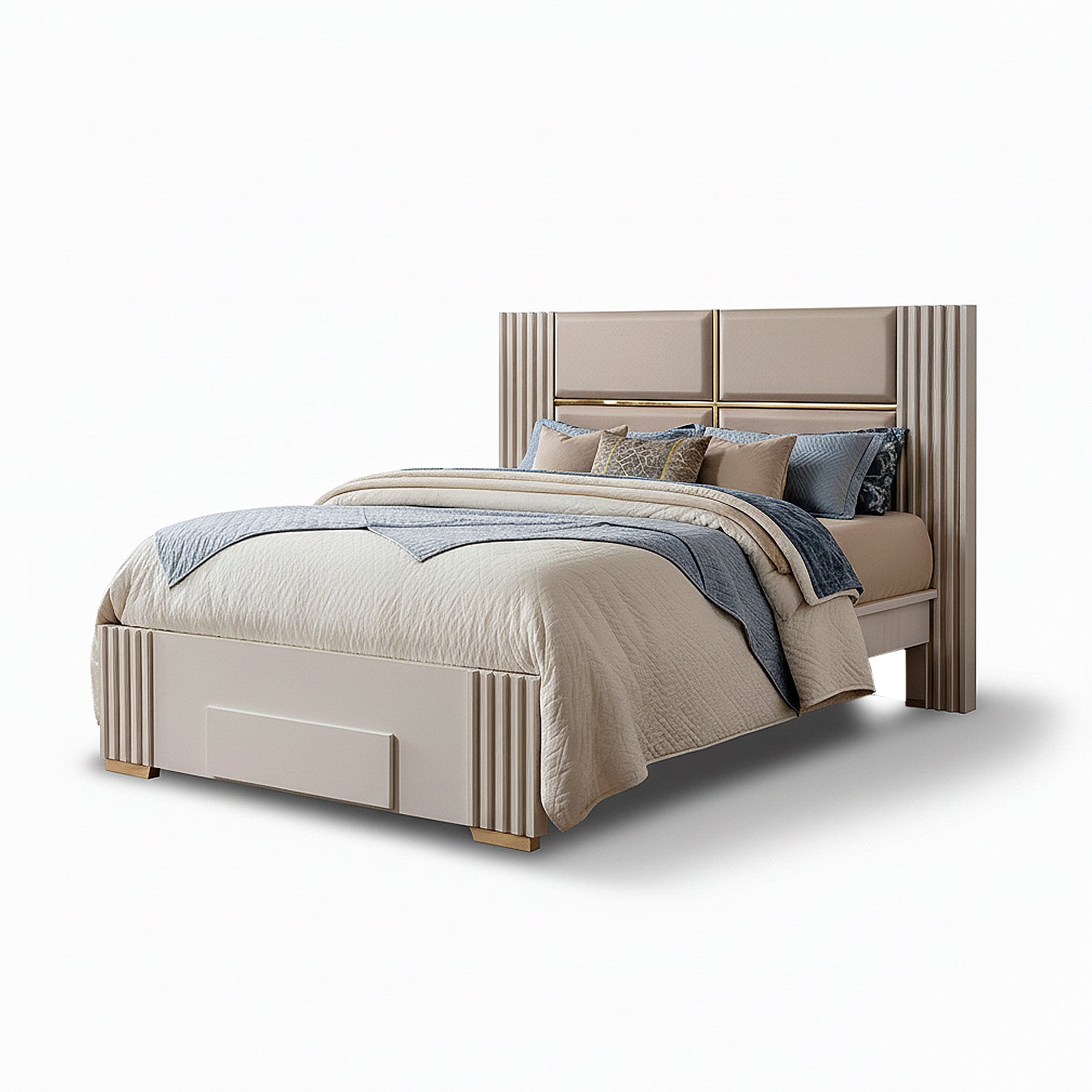 Combo Cama Queen Texas Beige, Off White, Champaña + Colchón Lexus Deluxe Doble Pillow Top