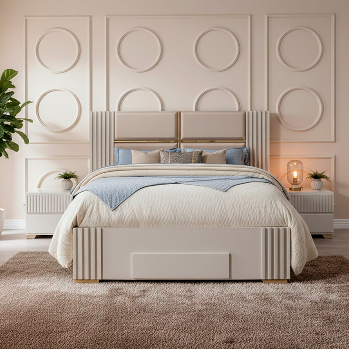 Cama King Texas Eurolino Beige, Off White y Champaña