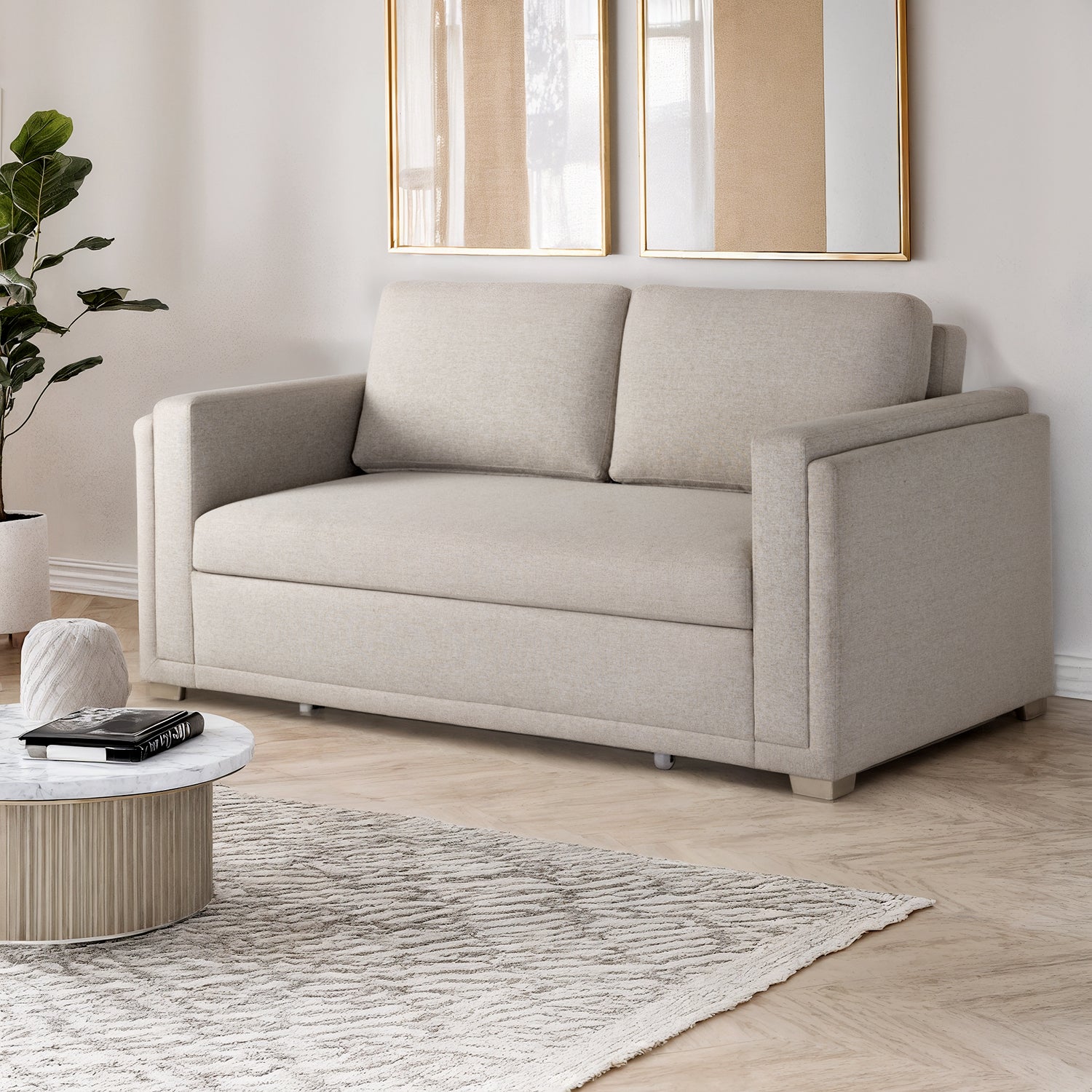 Sofá Cama Gala Lino Verona Beige, Champaña 1.80