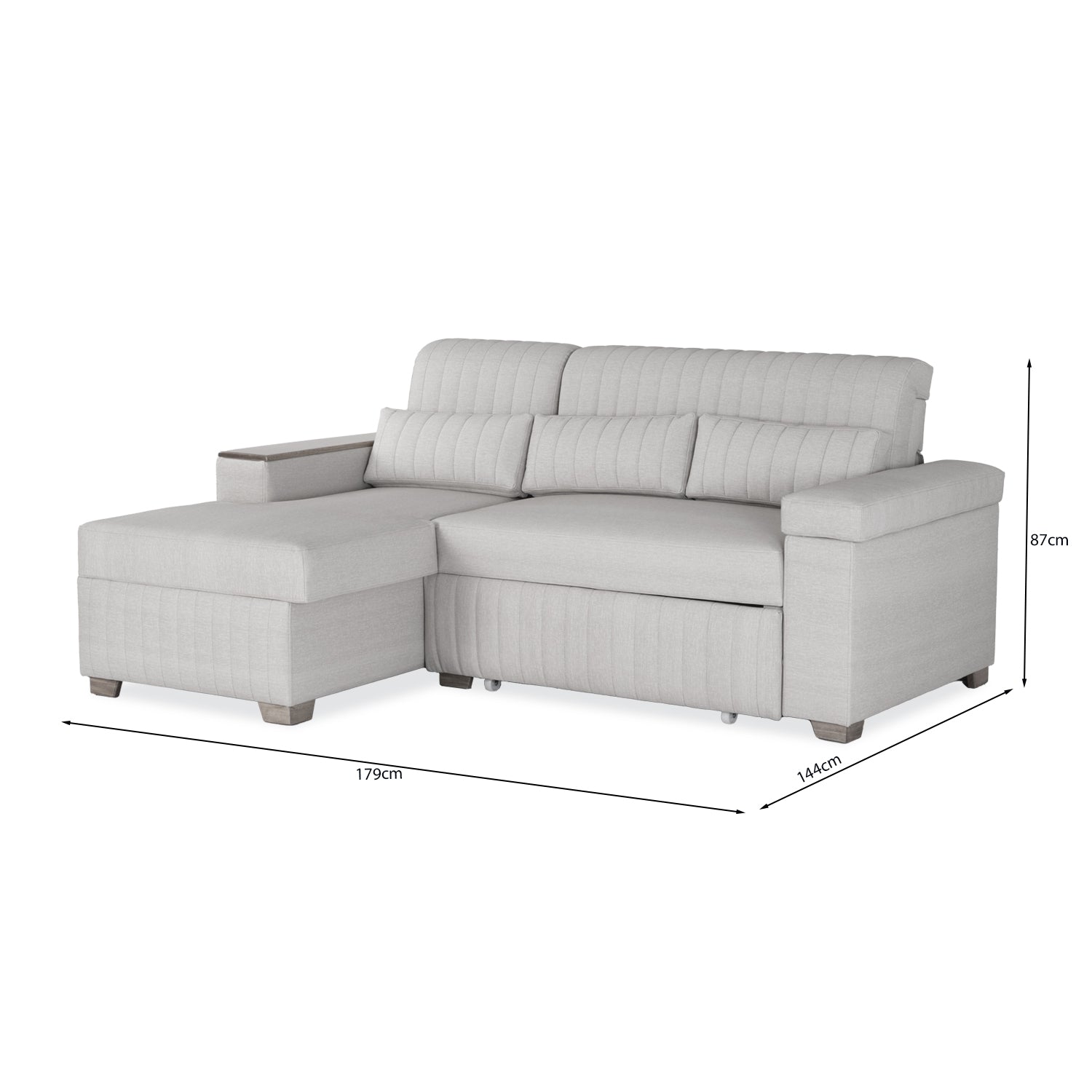 Combo Sala Cama Robi Blanco Puro Orientación Izquierda + Centro Entretenimiento Logan Offwhite, Champaña