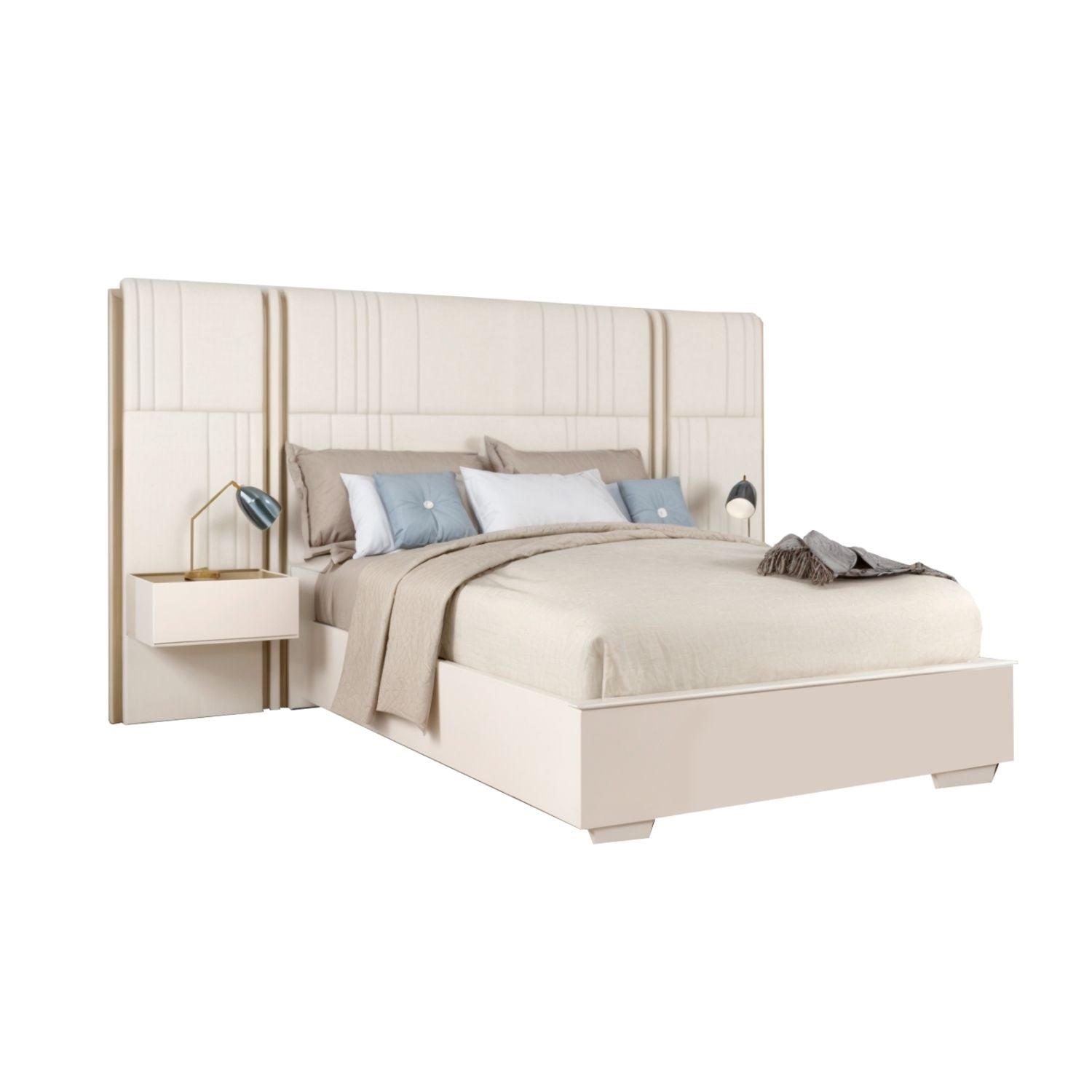 Cama Queen Devon Beige Perla, Off White y Champaña