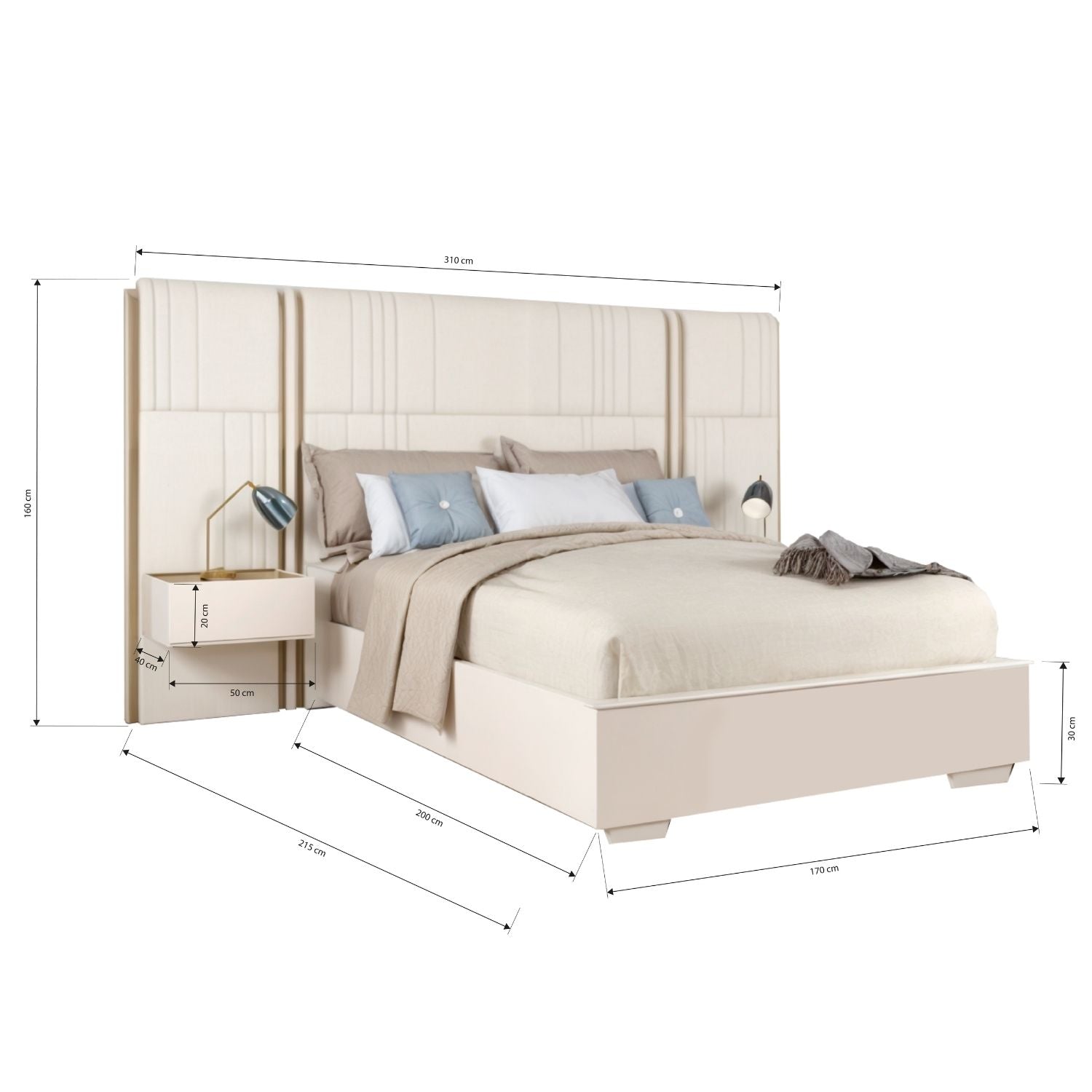 Cama Queen Devon Beige Perla, Off White y Champaña
