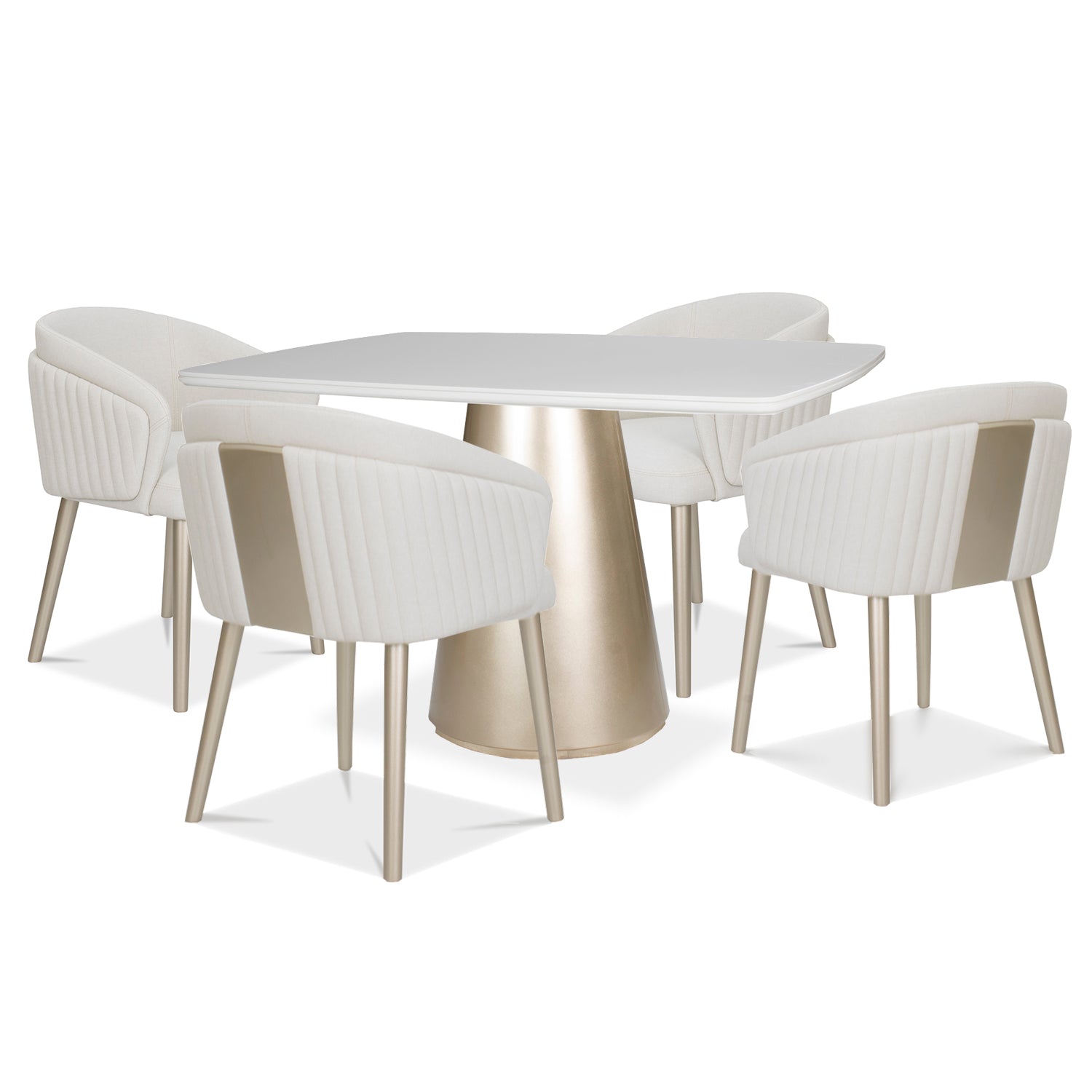 Comedor 4 Puestos Damasco Eurolino Blanco, Champaña