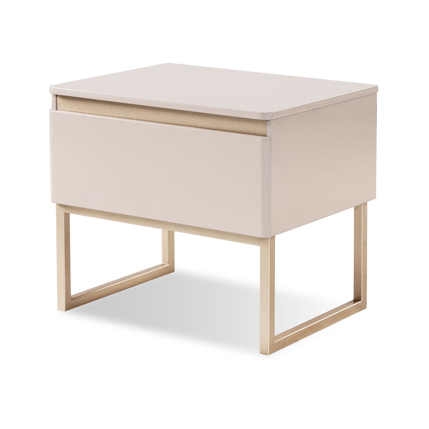 Mesa de Noche Harrison Greige, Champaña 1 Gaveta Base Metálica