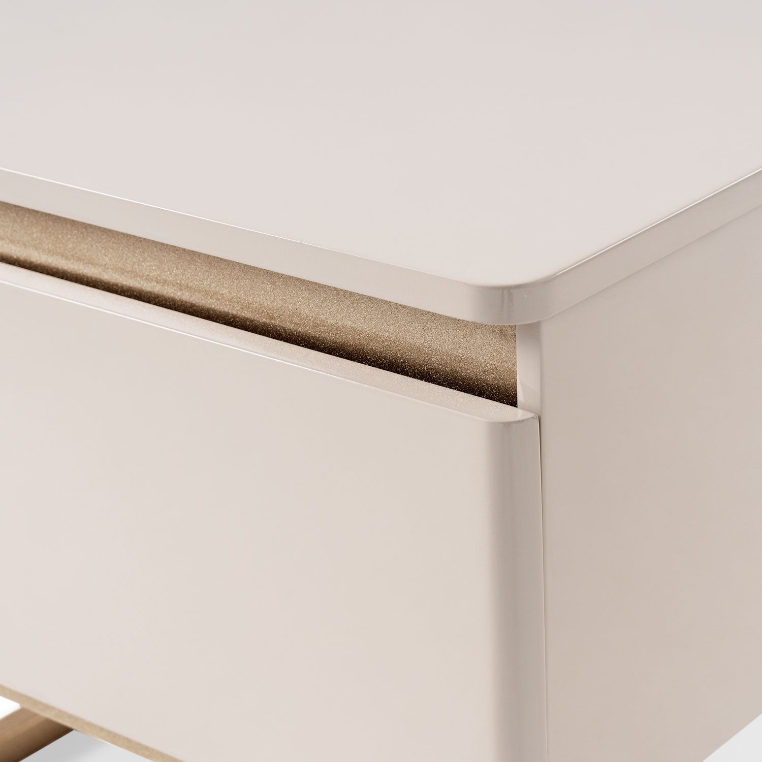 Mesa de Noche Harrison Greige, Champaña 1 Gaveta Base Metálica