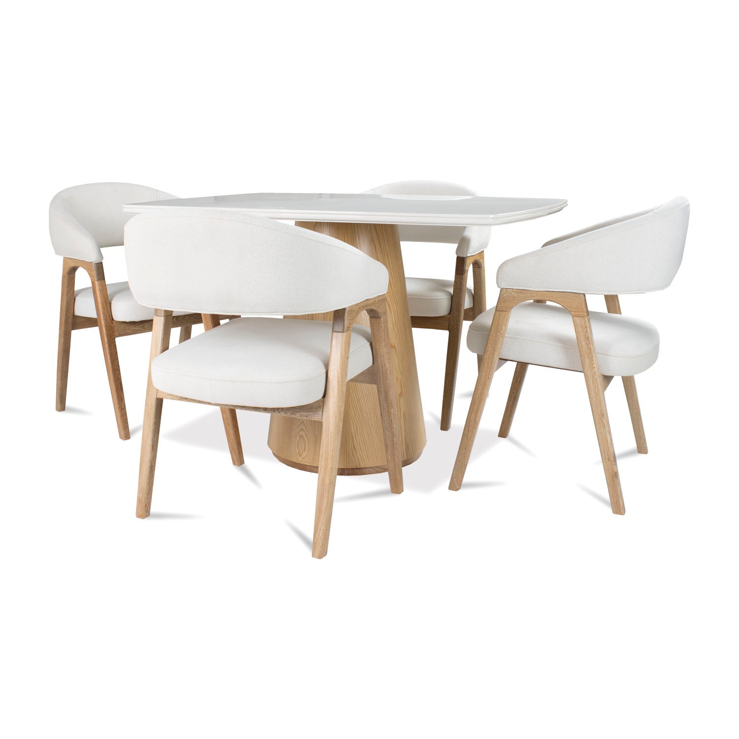Comedor 4 Puestos Vicka Chenille Serena Crema, Natural