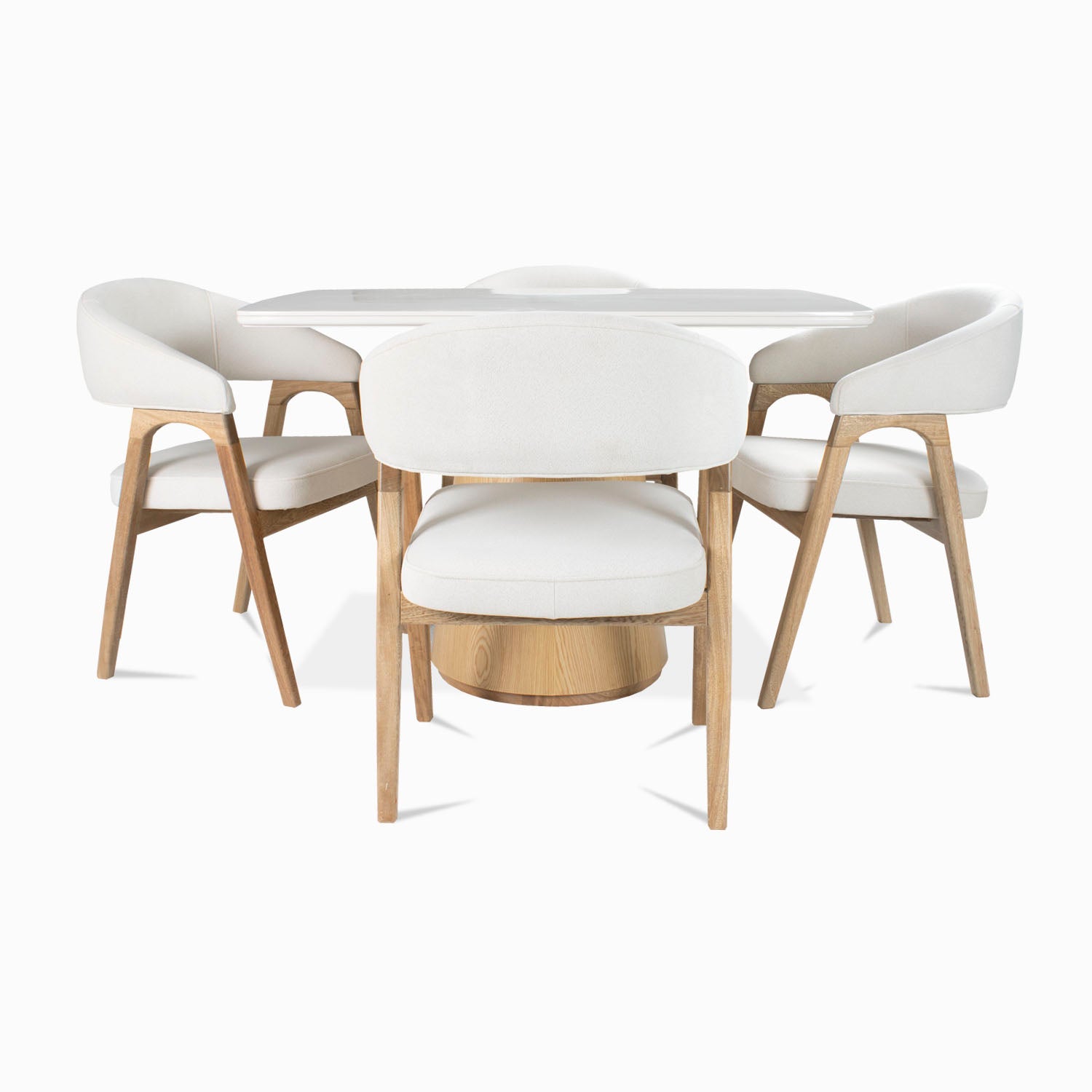 Comedor 4 Puestos Vicka Chenille Serena Crema, Natural