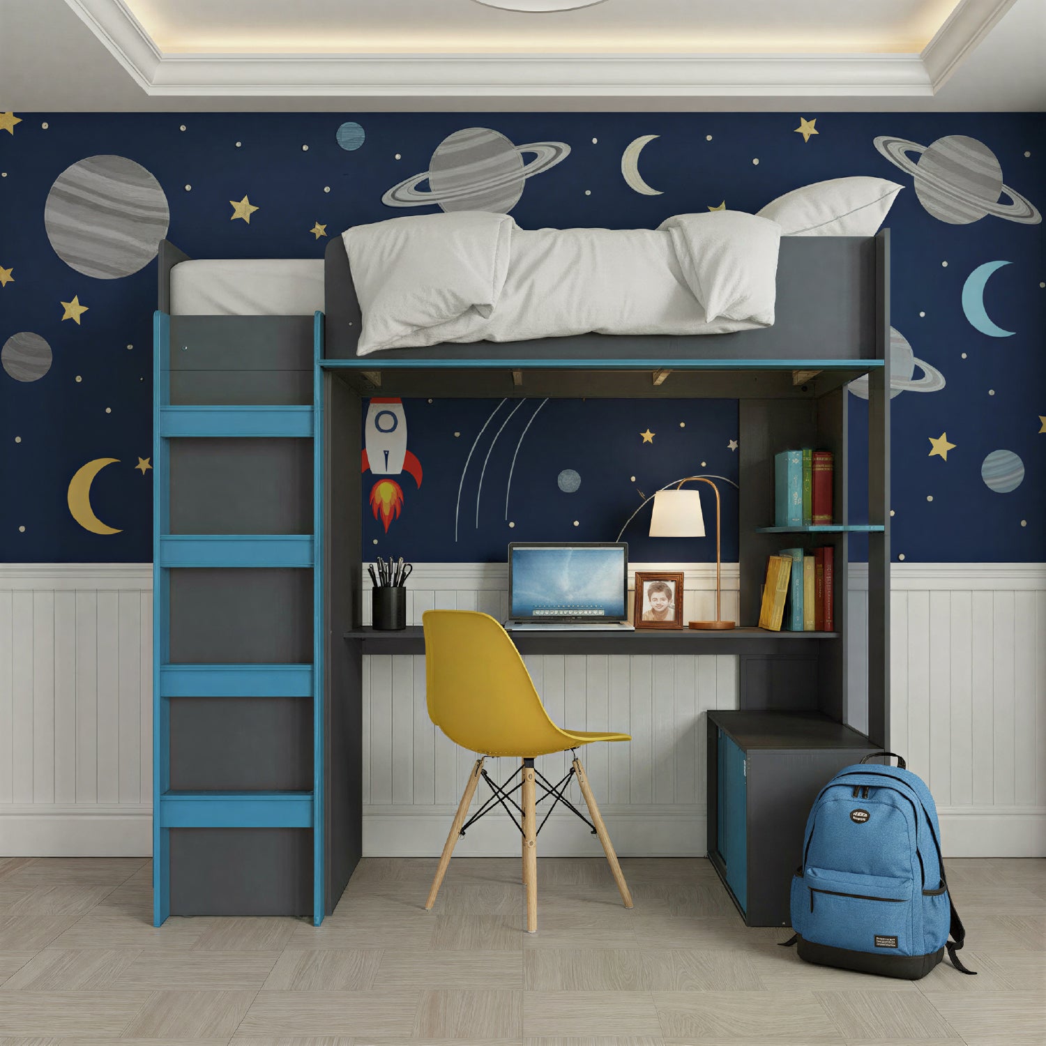 Cama Multifuncional 0.90 Axel Gris, Azul
