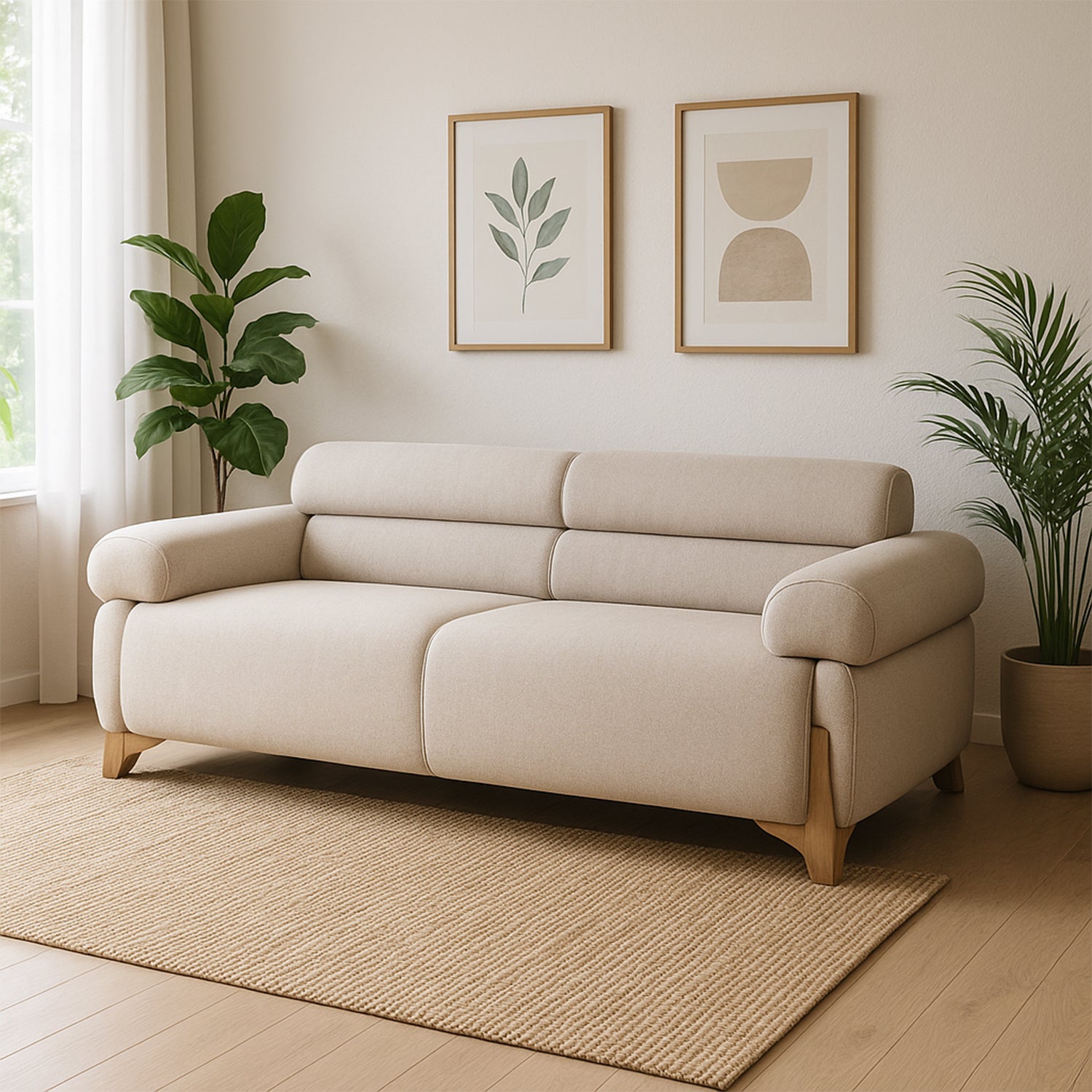 Sofá 3 Puestos Larisa Lino Logan Beige, Natural