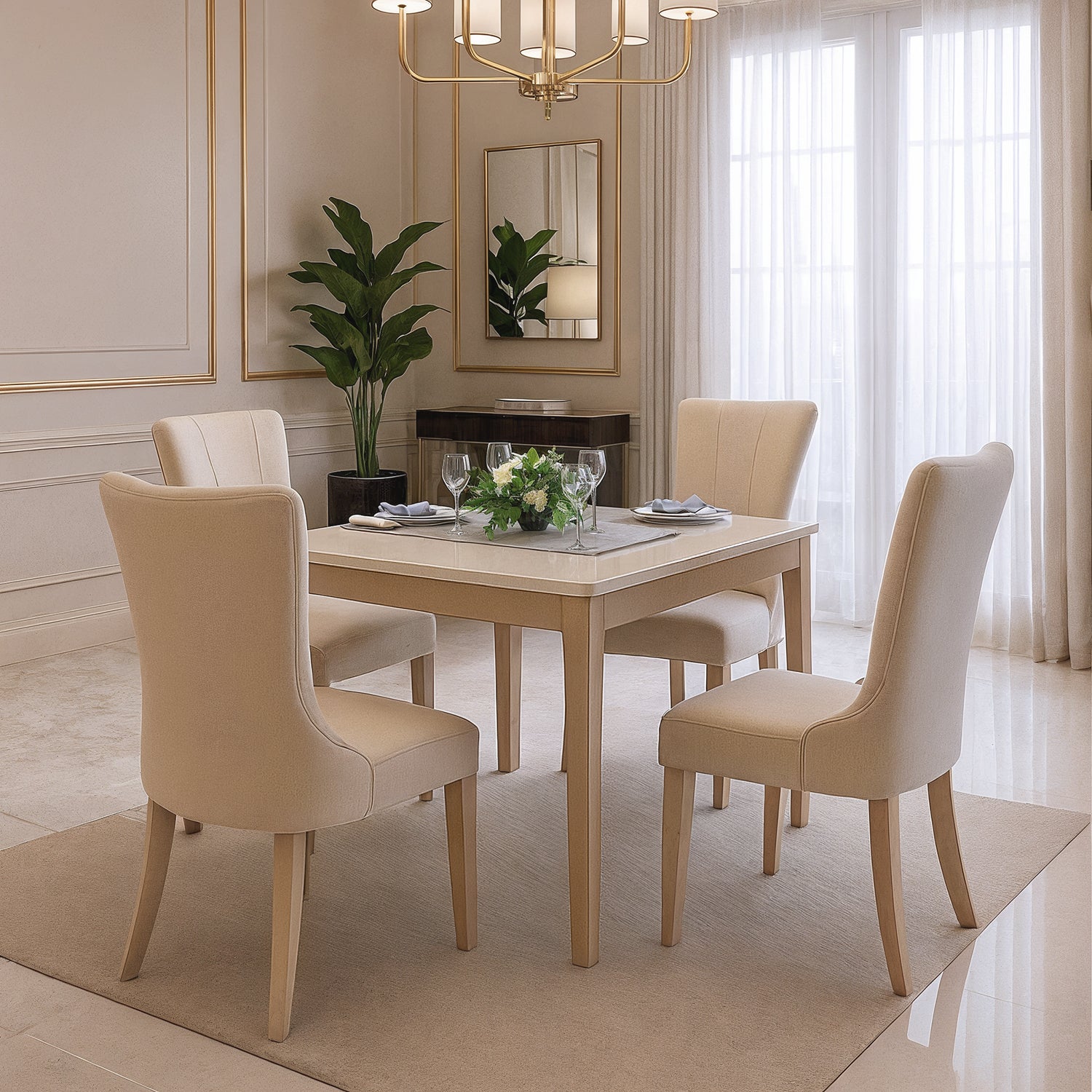 Comedor 4 Puestos Marsella Eurolino Blanco Puro, Champaña