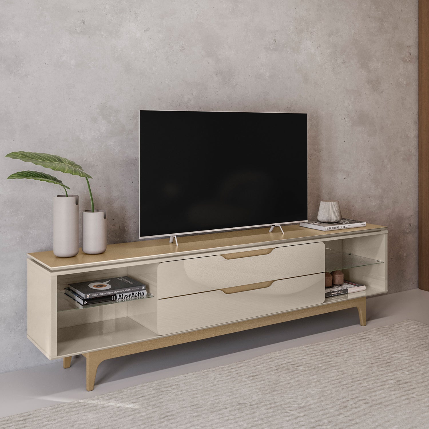Mesa De Tv Lila 218X60X38 Champaña, Off White