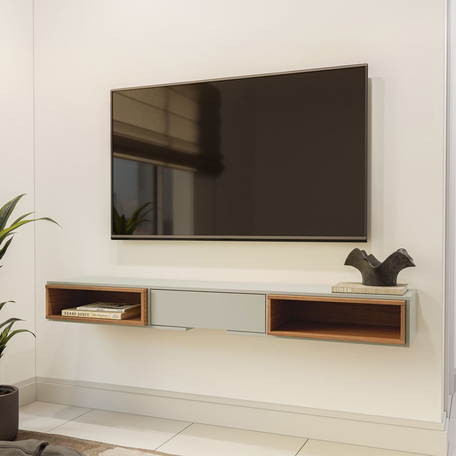 Mueble Tv Flotante Icaro 175Cm Natural, Off White