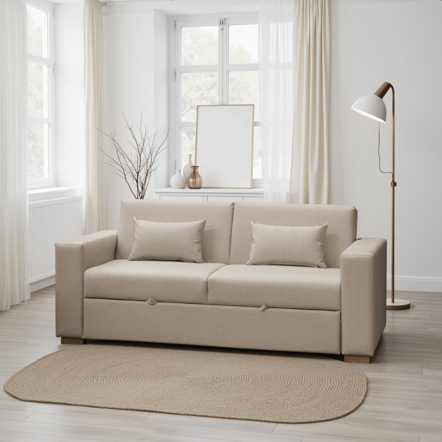 Sofá Cama Viena Eurolino Marbella Marfil, Natural 140