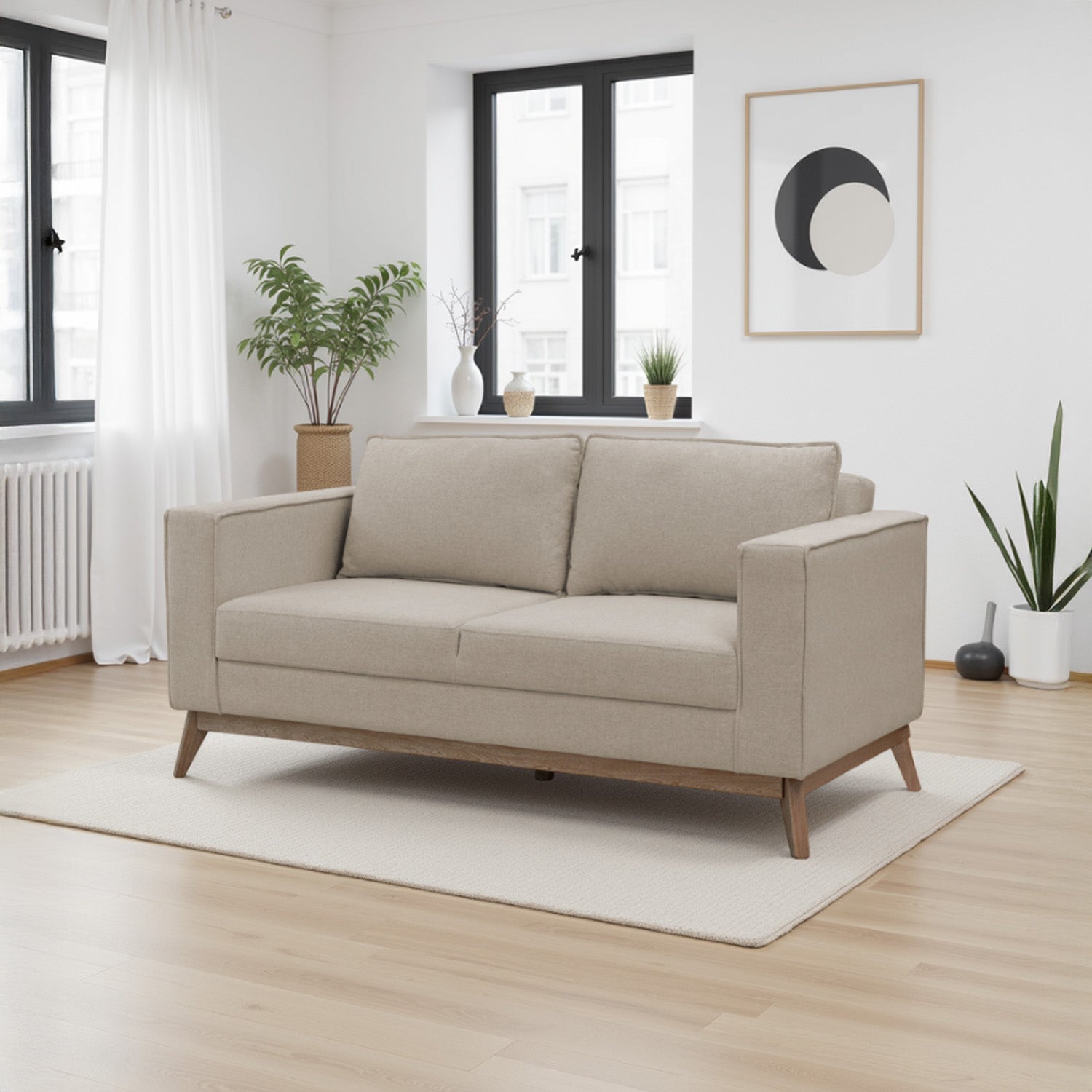 Sofa 2 Puestos Burgos Lino Verona Beige, Natural