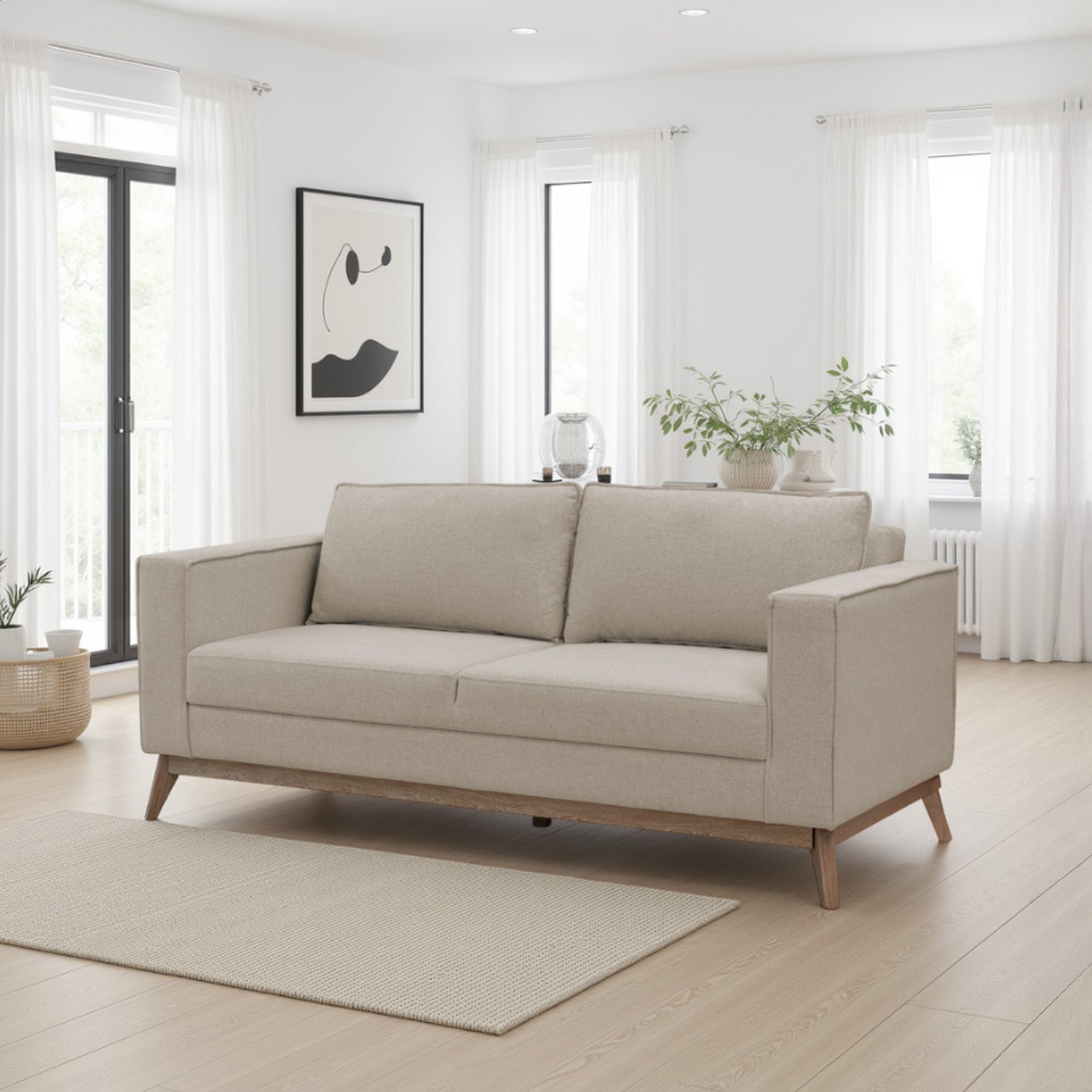 Sofa 3 Puestos Burgos Lino Verona Beige, Natural