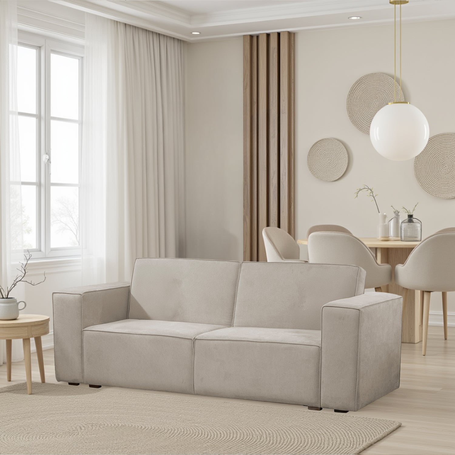 Sofa 3 Puestos Cox Chenille Impetu Beige, Natural