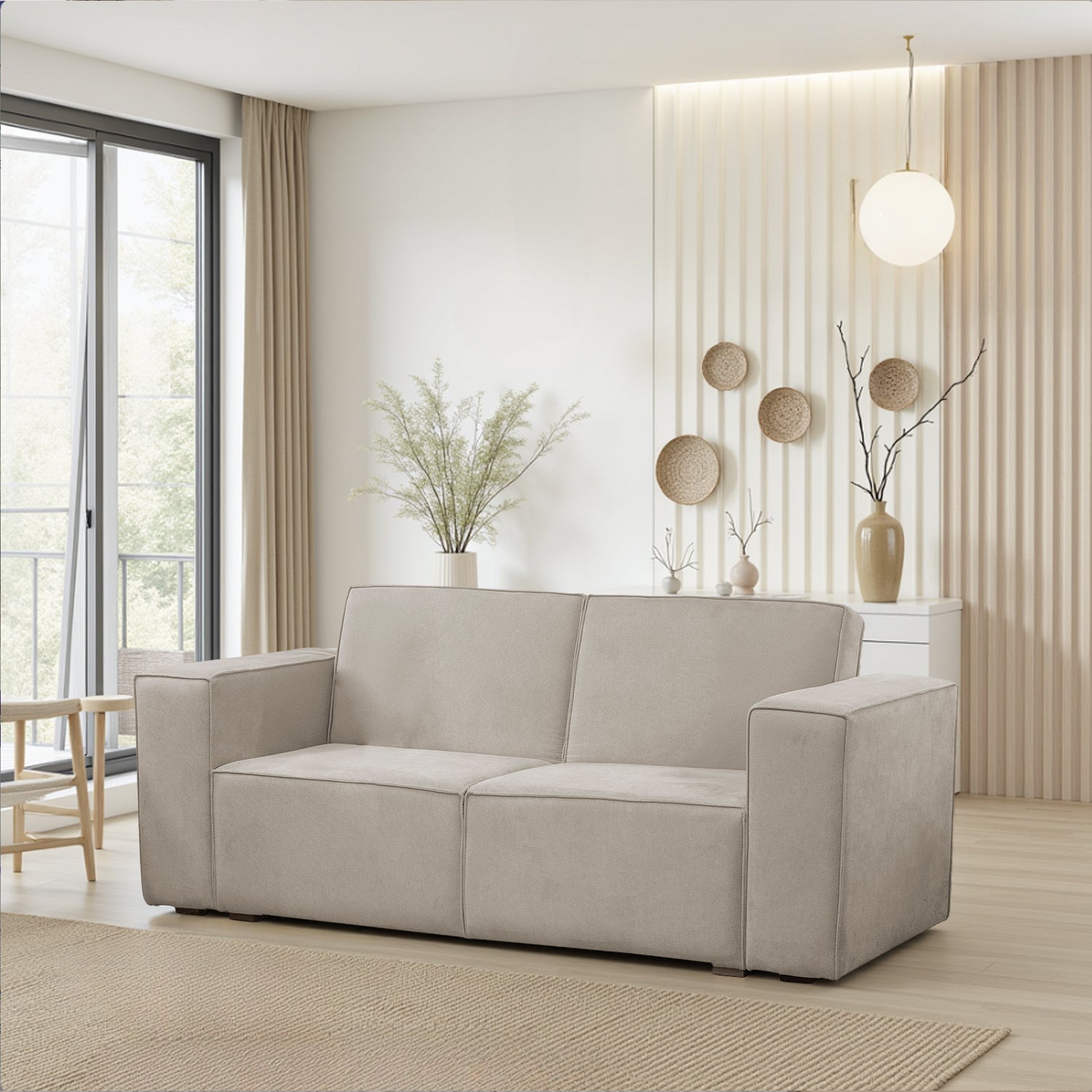 Sofa 2 Puestos Cox Chenille Impetu Beige, Natural