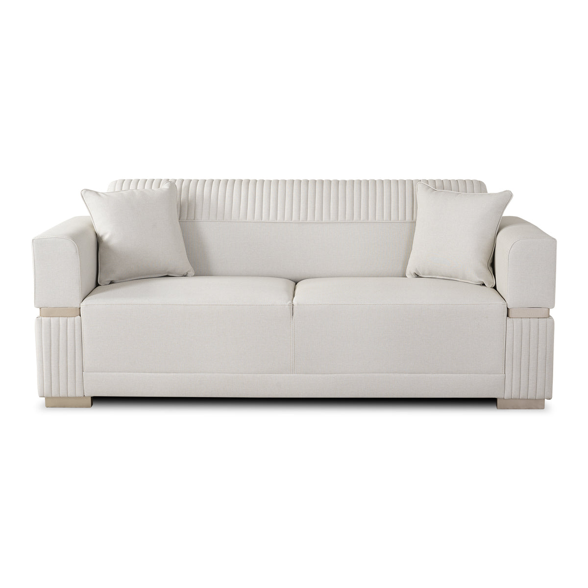 Sofá 3 Puestos Dhara Eurolino Blanco, Champaña Brazo Desmontable