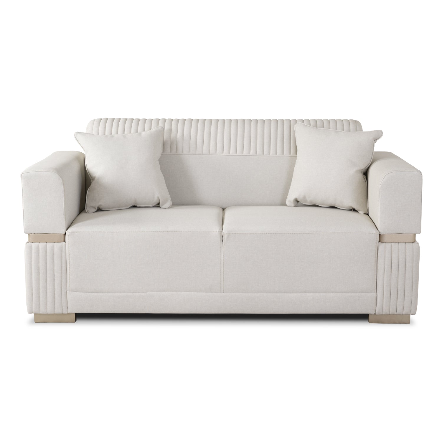 Sofá 2 Puestos Dhara Eurolino Blanco, Champaña Brazo Desmontable