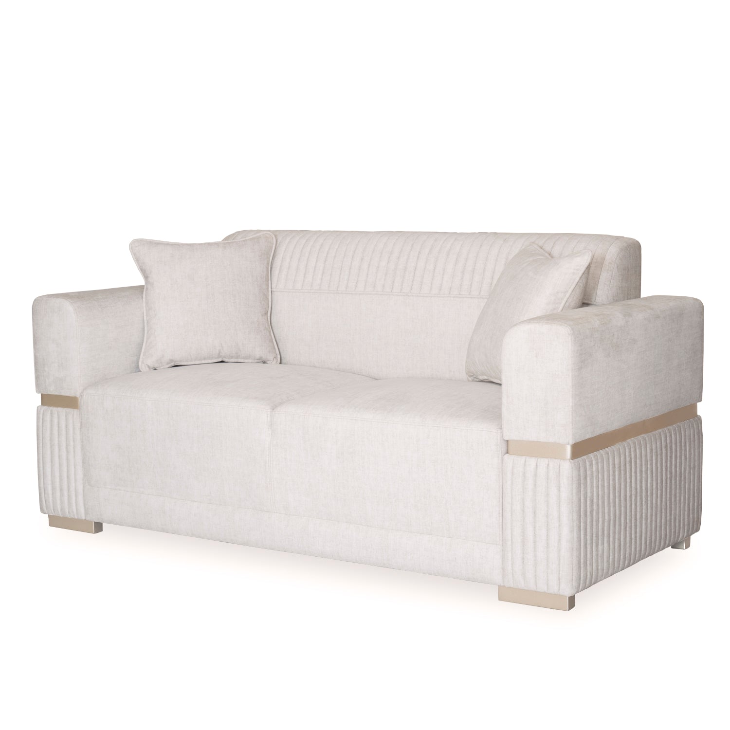 Sofá 2 Puestos Dhara Velvet Atlas Marmol, Champaña Brazo Desmontable