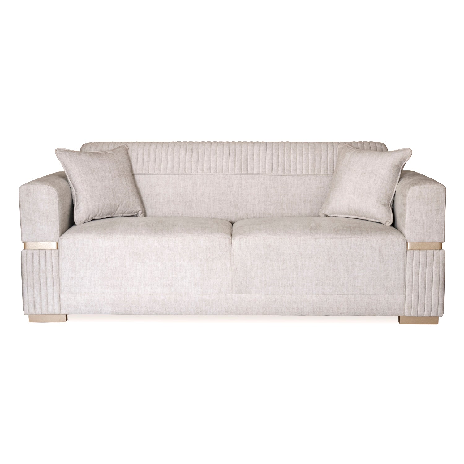 Sofá 3 Puestos Dhara Velvet Atlas Marmol, Champaña Brazo Desmontable