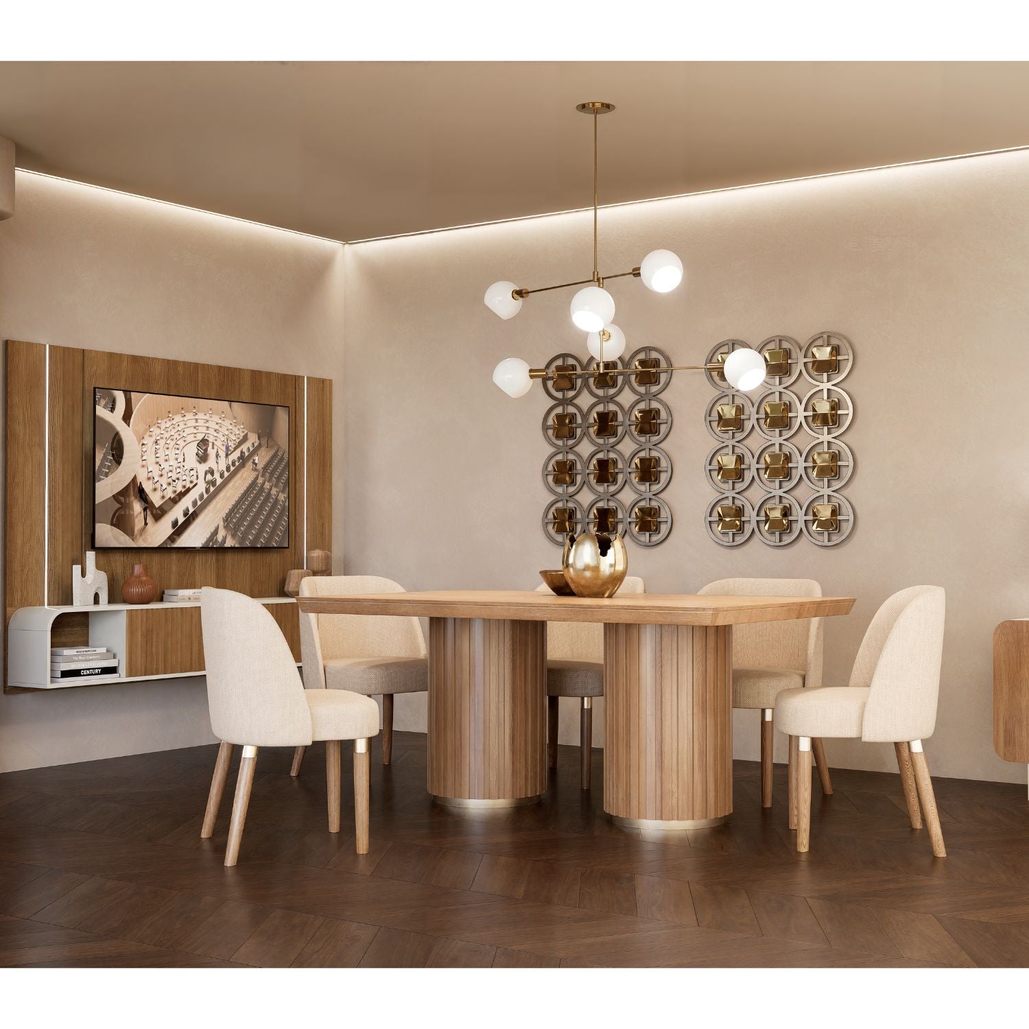 Panel De Tv Hans 220X164X29 Natural, Off White