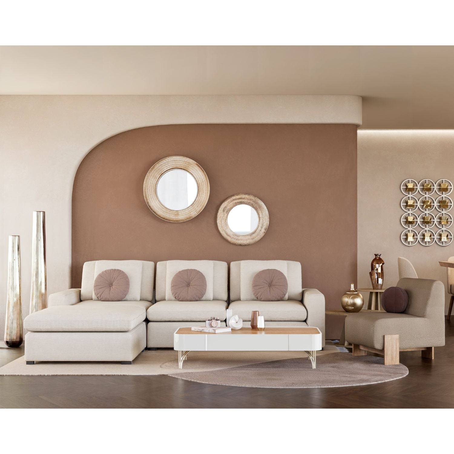 Sofá en L Creta Lino York Home Beige, Negro 3Mts