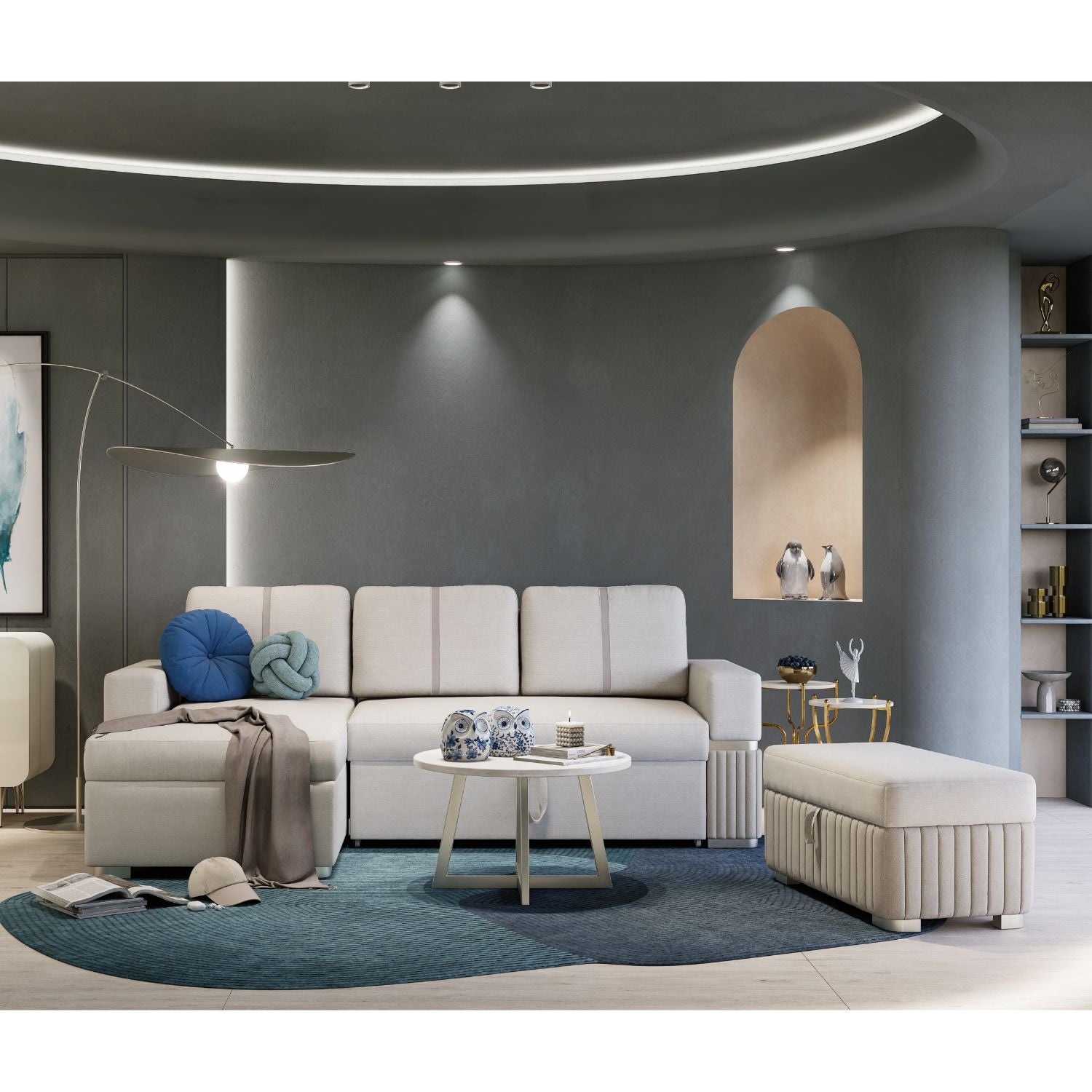Sala Cama Dior Eurolino Blanco Puro, Beige Y Champaña Orientación derecha 2 Metros
