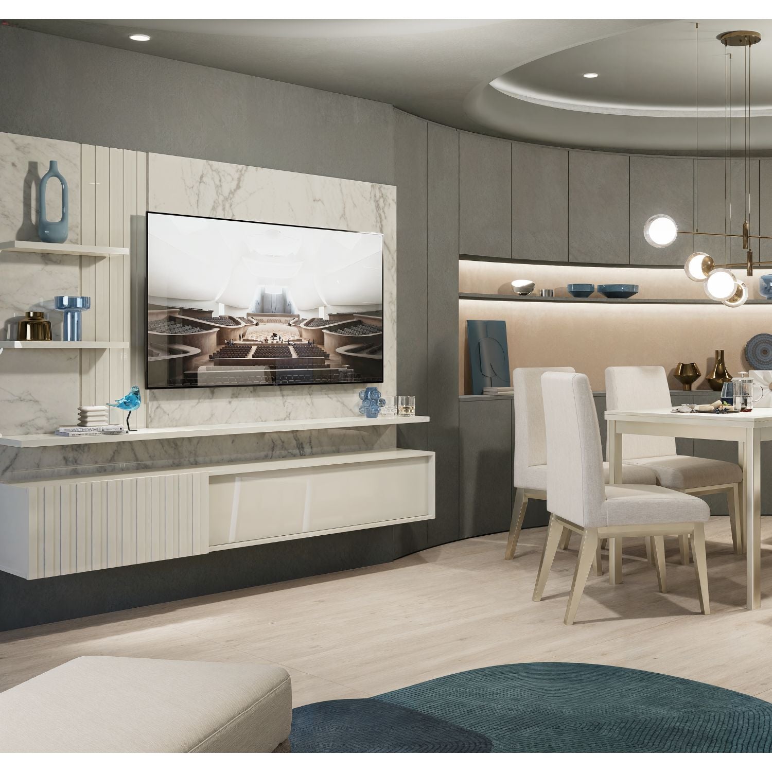 Panel de Tv Bruno 200X167X35.5 Off White, Marmol