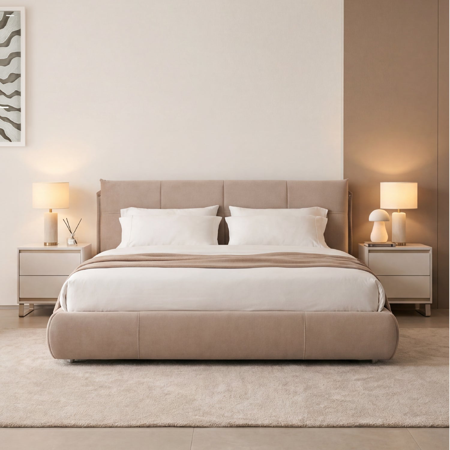 Cama Queen Lucas Velvet Beige