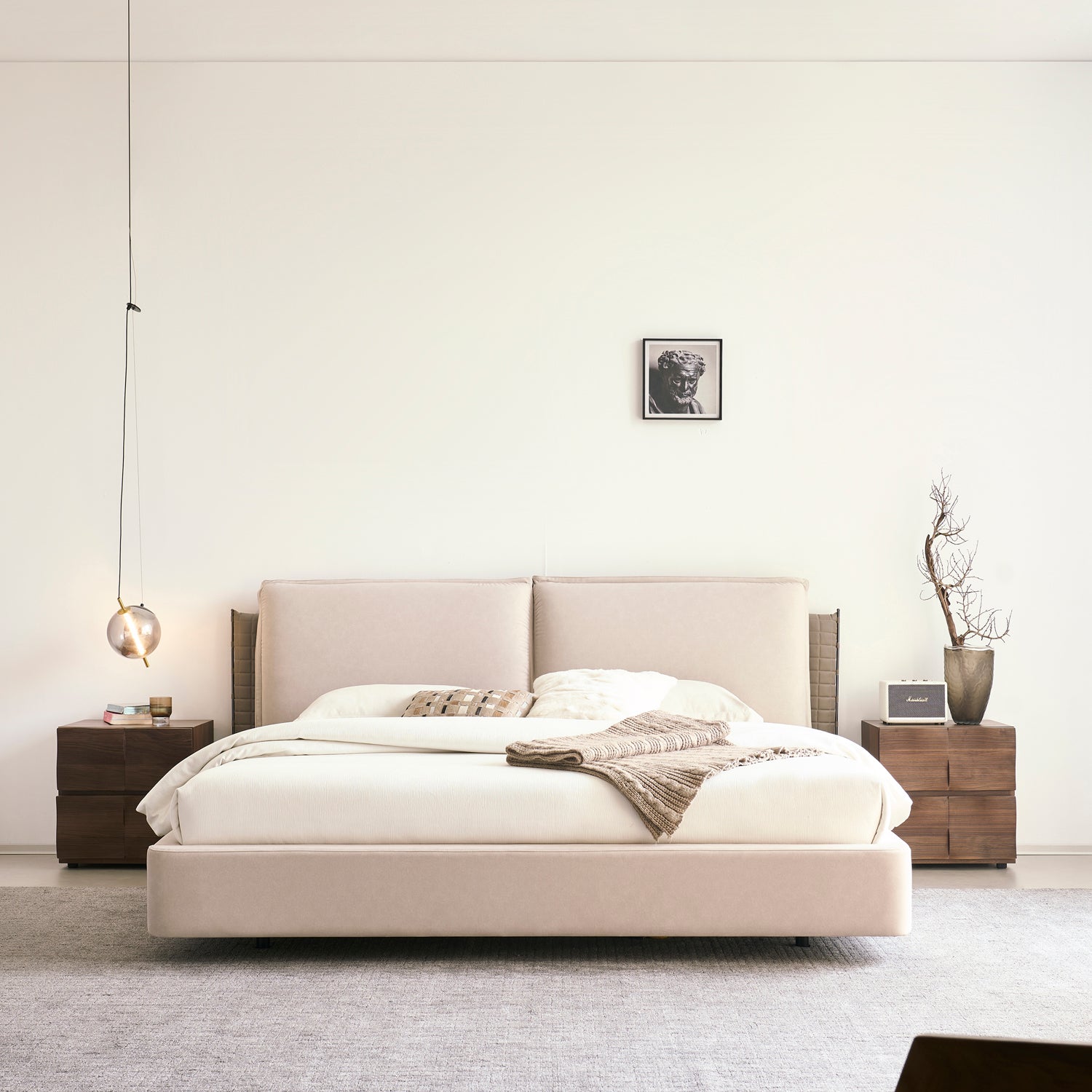 Cama Queen Lincon Velvet Beige