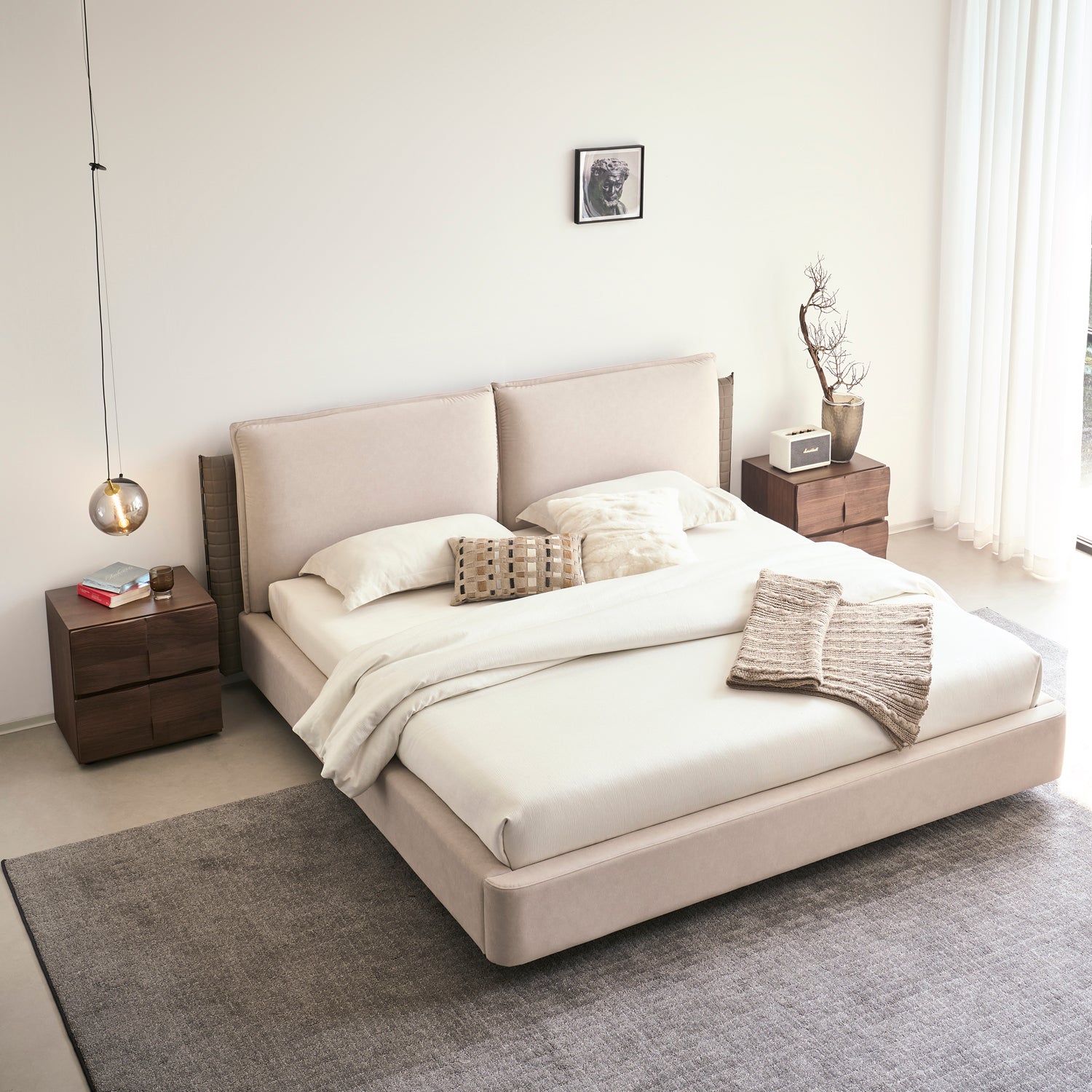 Cama Queen Lincon Velvet Beige