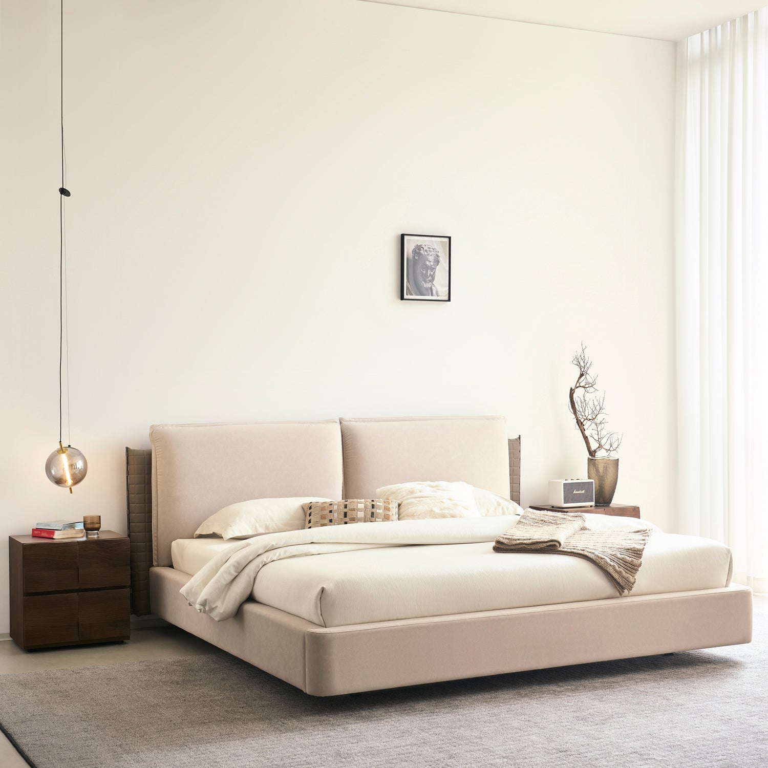 Cama Queen Lincon Velvet Beige