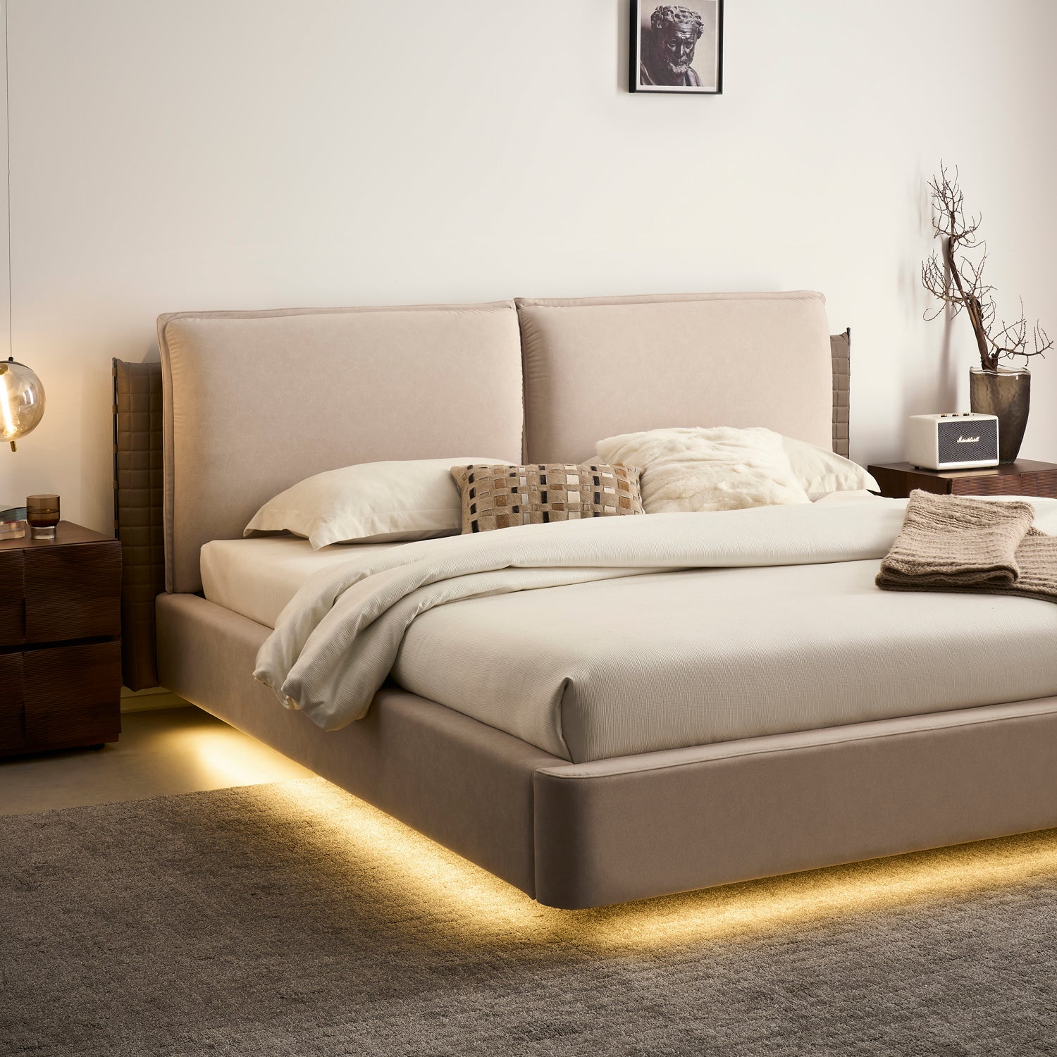 Cama Queen Lincon Velvet Beige